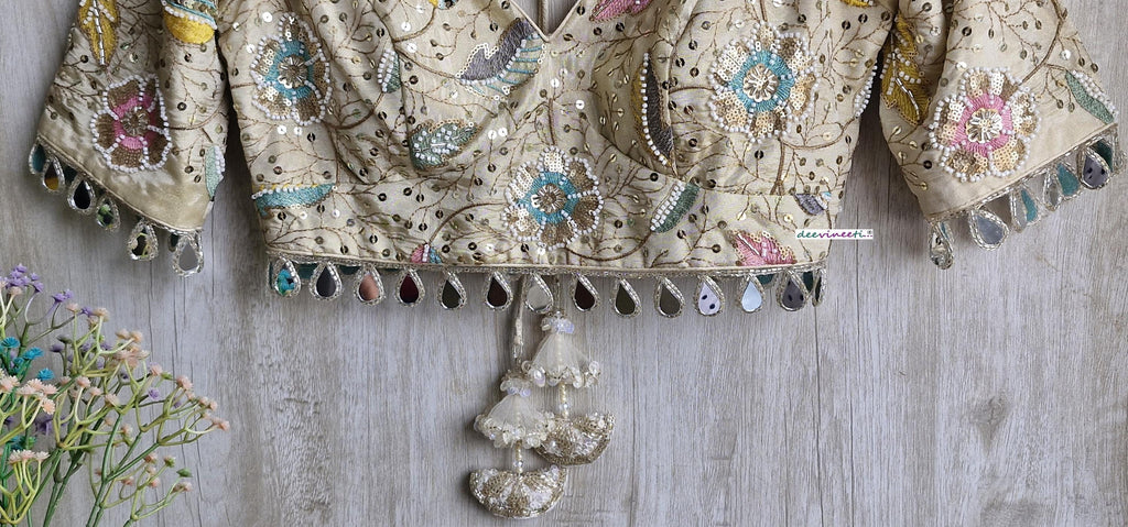 Light Gold Embroidered Tissue Silk Blouse DVBL_377