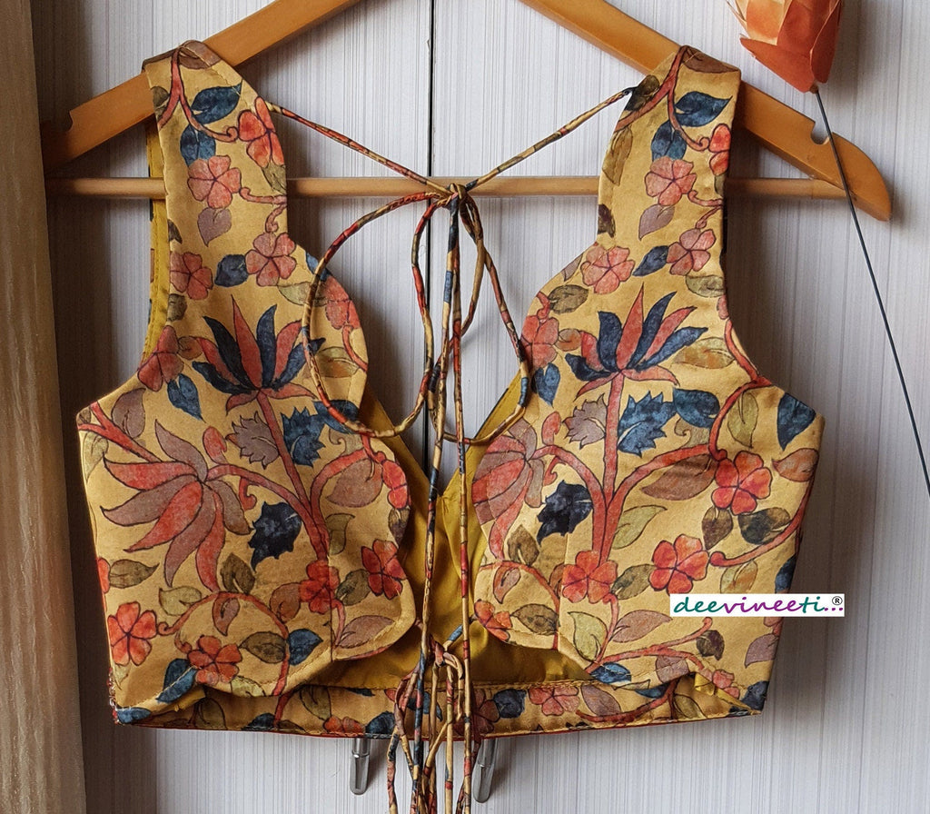 Medallion Yellow Printed Scallop Neck Blouse DVBL_241