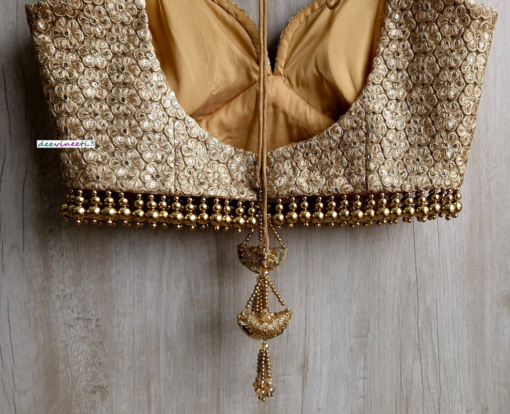 Gold Embroidered Deep Sweetheart Neck Blouse DVBL_320