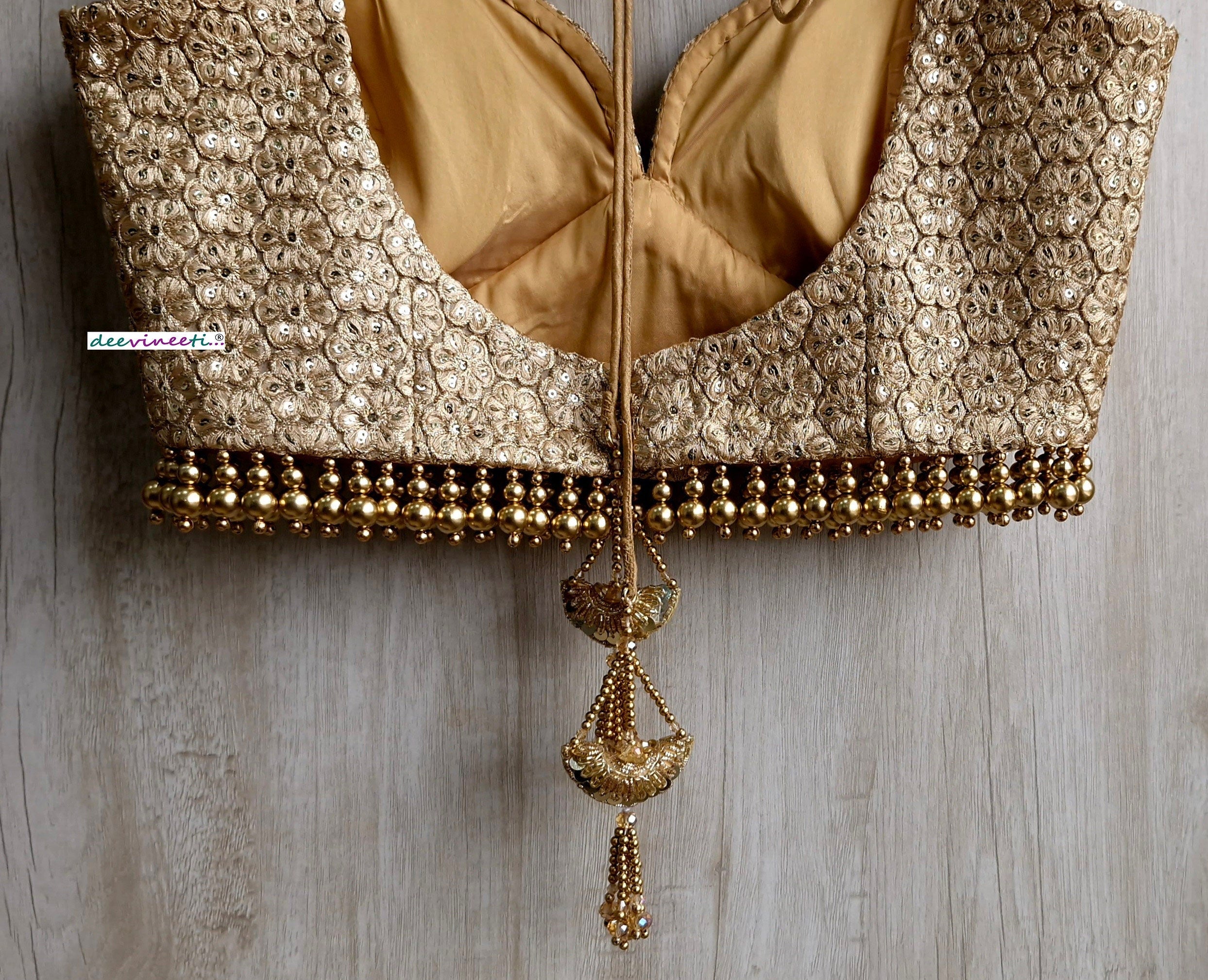 Gold Embroidered Deep Sweetheart Neck Blouse DVBL_320