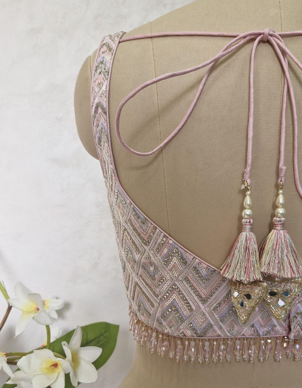 Pink Embroidered Semi Sweetheart Neck Blouse DVBL_414