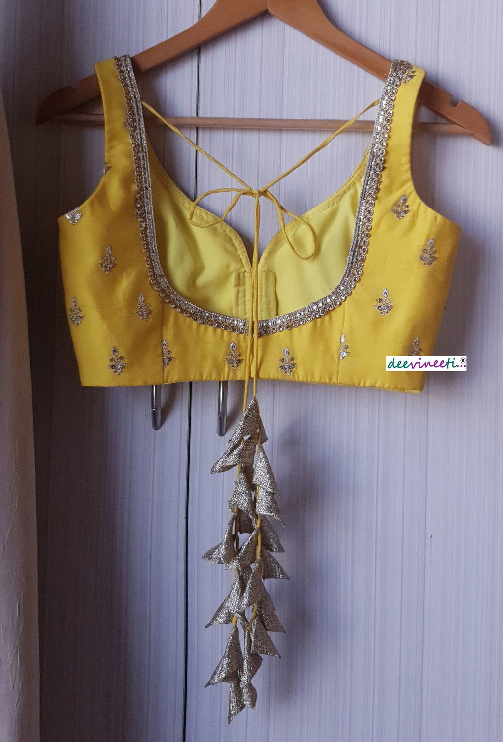 Yellow Embroidered Chanderi Deep Sweetheart Neck Blouse DVBL_141
