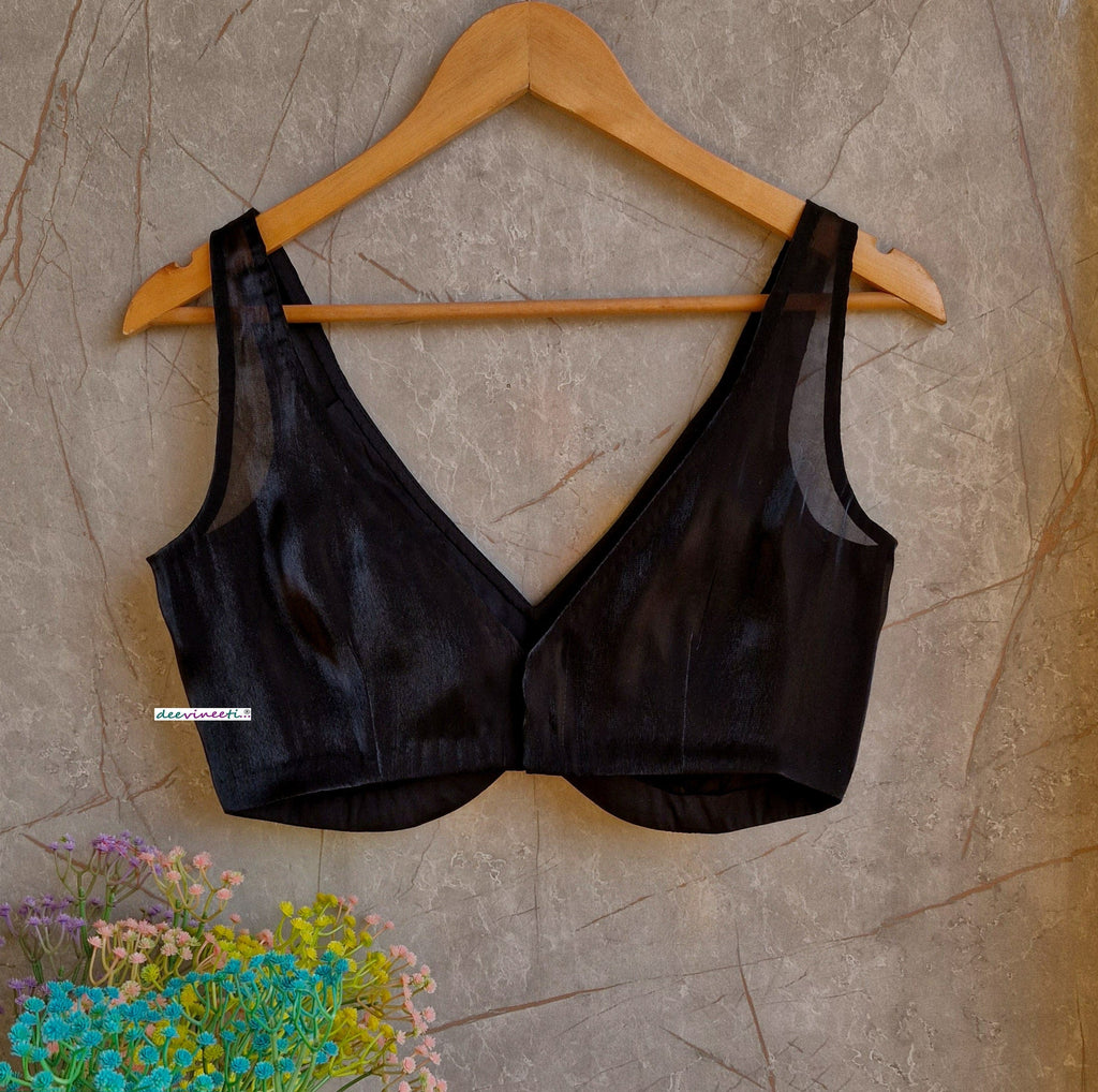 Black Organza V Neck Blouse DVBL_329