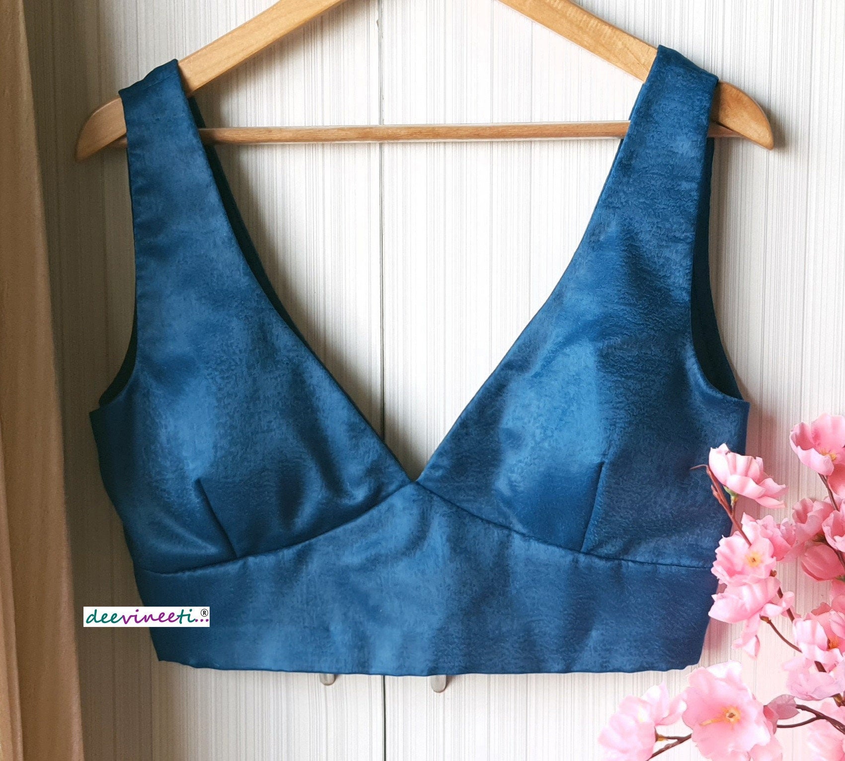 Velvet Crepe Sleeveless Cross Cut Deep V Neck Blouse DVBL_094