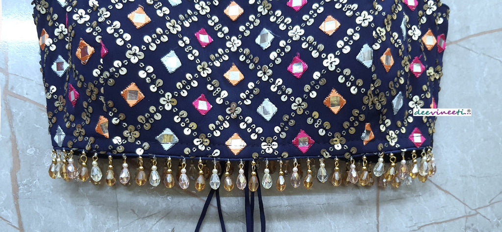 Embroidered Dark Blue Boat Neck Blouse DVBL_203
