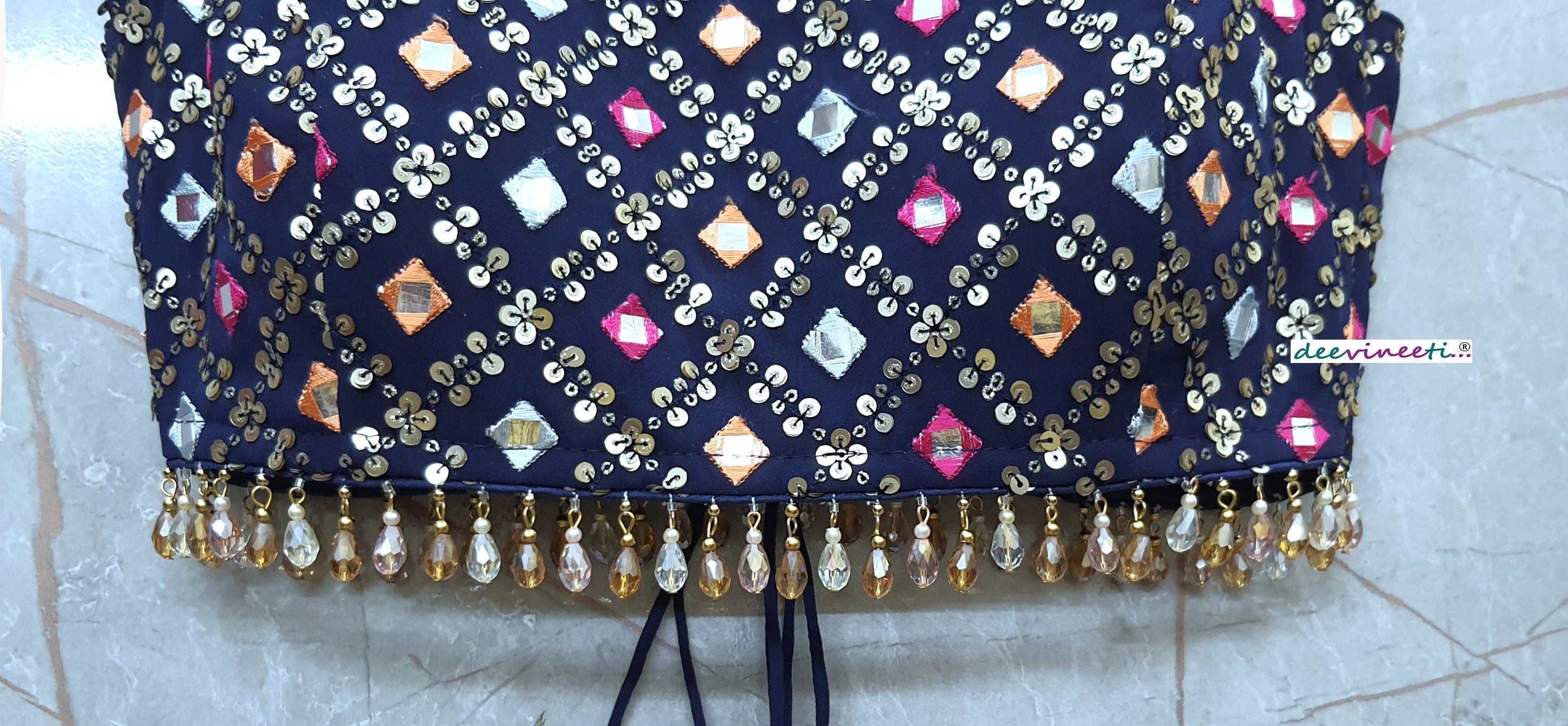 Embroidered Dark Blue Boat Neck Blouse DVBL_203