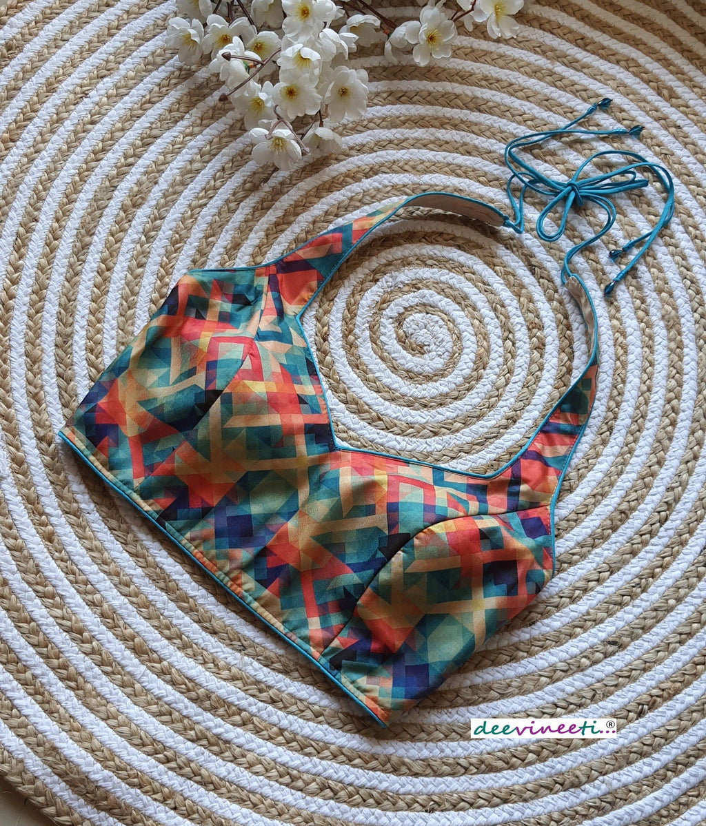 Multicolor Printed Khadi Silk Halter Neck Blouse DVBL_074