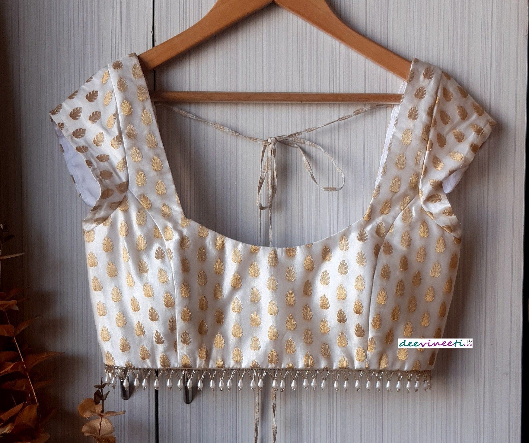 Ivory Brocade Cap Sleeves Blouse DVBL_189