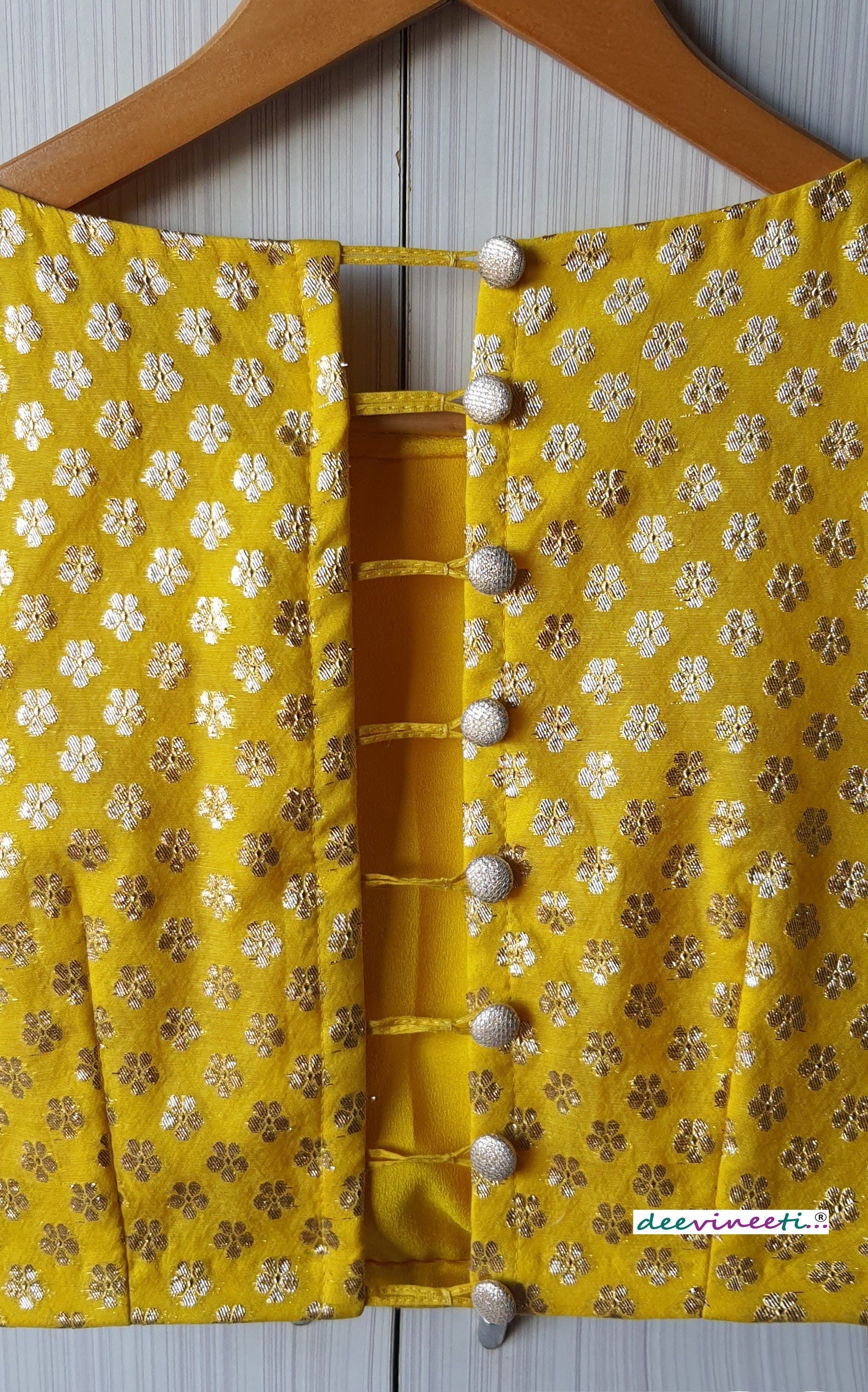 Yellow Chanderi Brocade Boat Neck Blouse DVBL_068