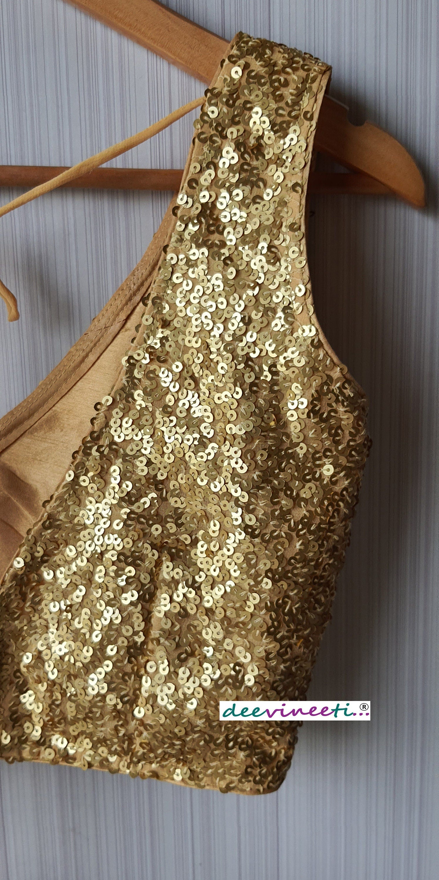 Sequins Blouse Deep V Neck Gold Black Silver DVBL_057