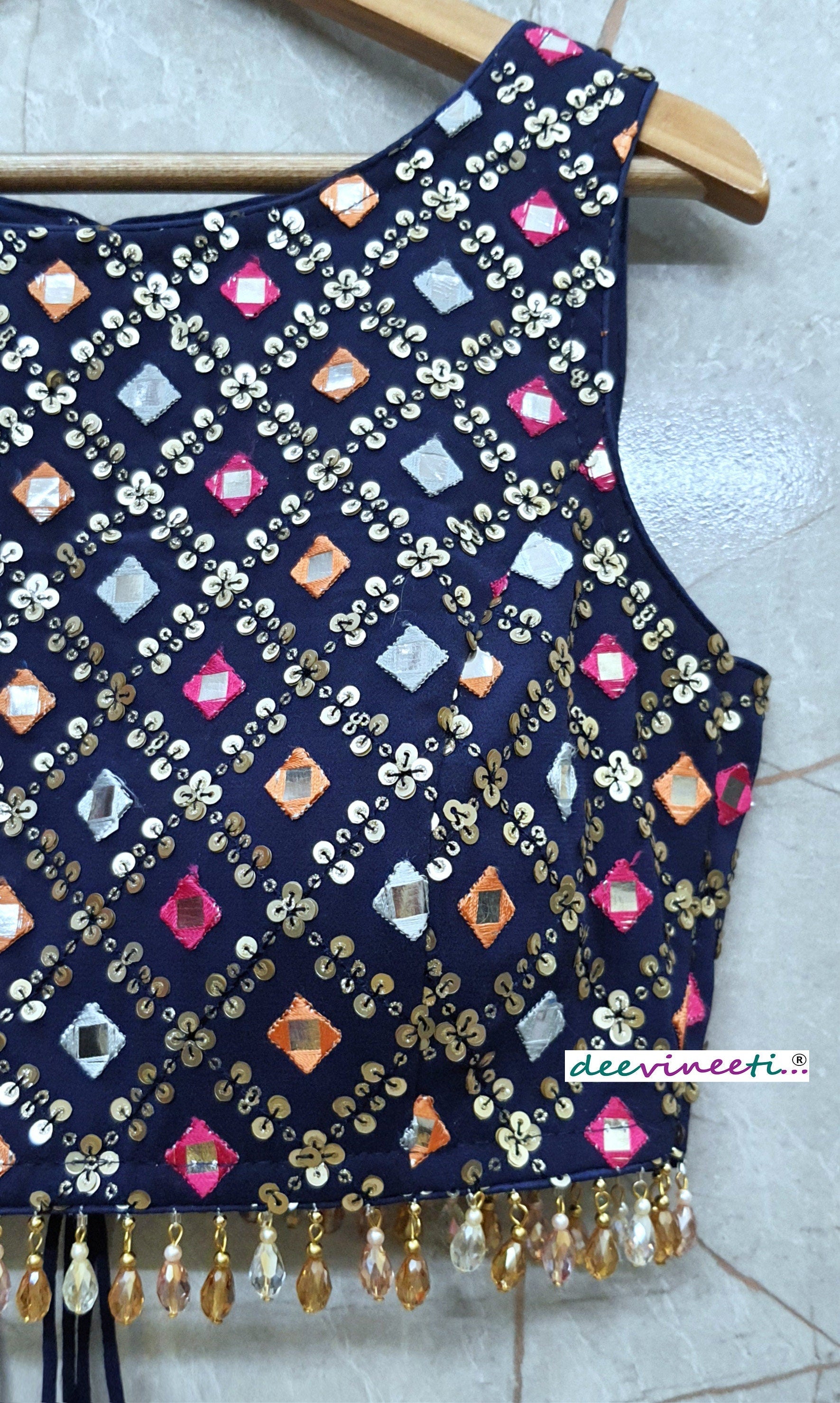 Embroidered Dark Blue Boat Neck Blouse DVBL_203
