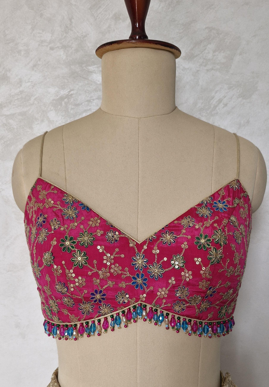 Magenta Pink Embroidered Spaghetti Blouse DVBL_443