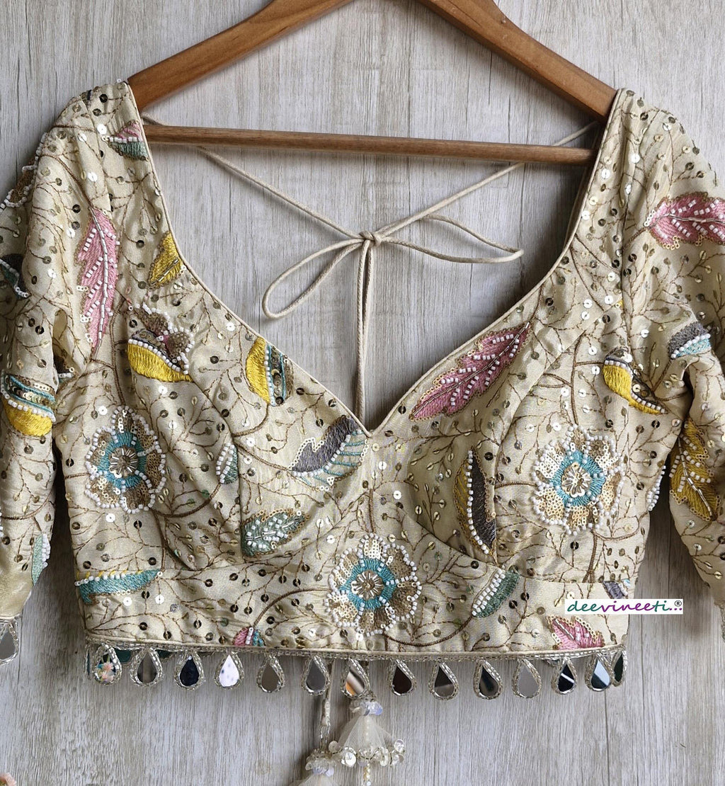 Light Gold Embroidered Tissue Silk Blouse DVBL_377