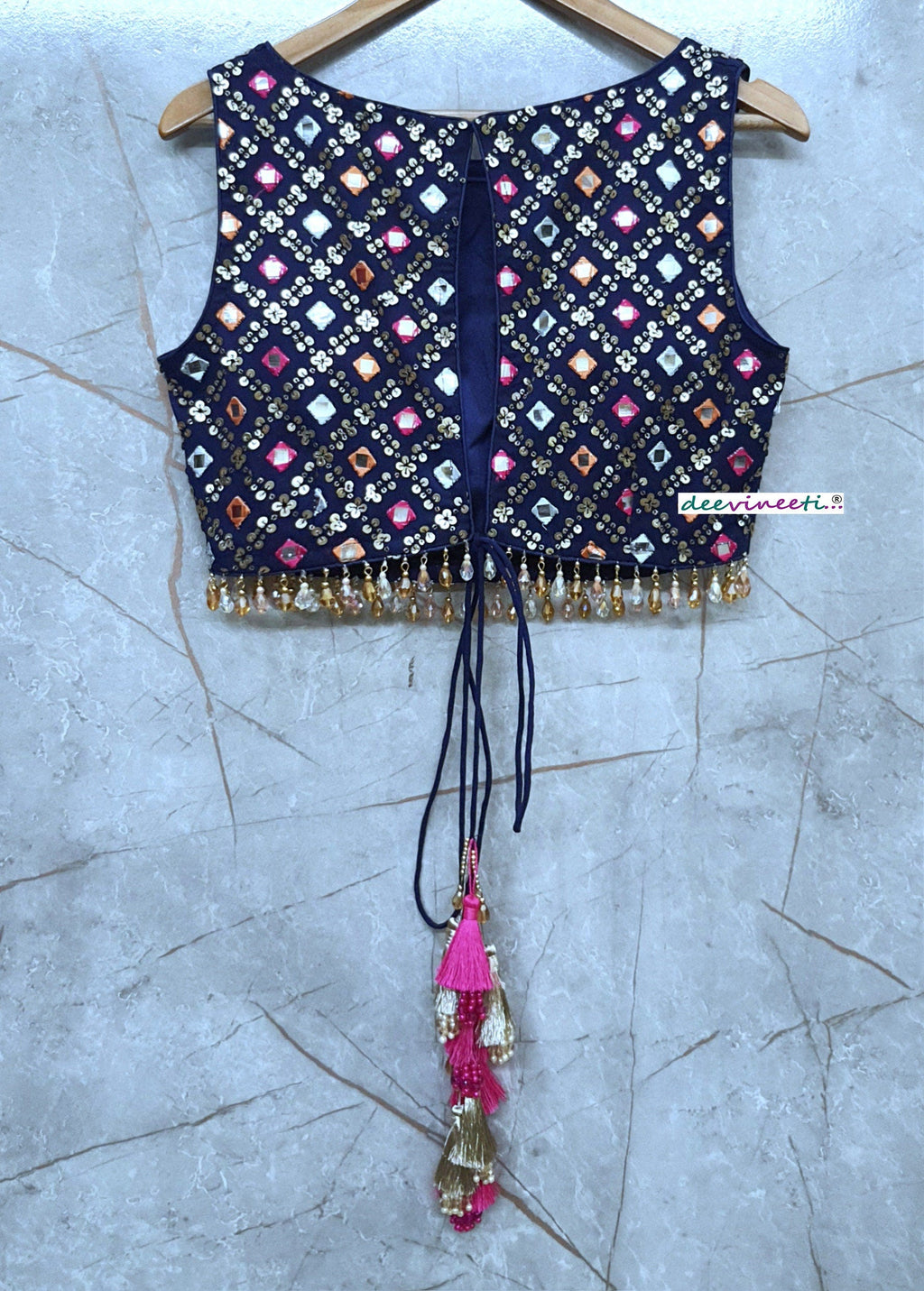 Embroidered Dark Blue Boat Neck Blouse DVBL_203