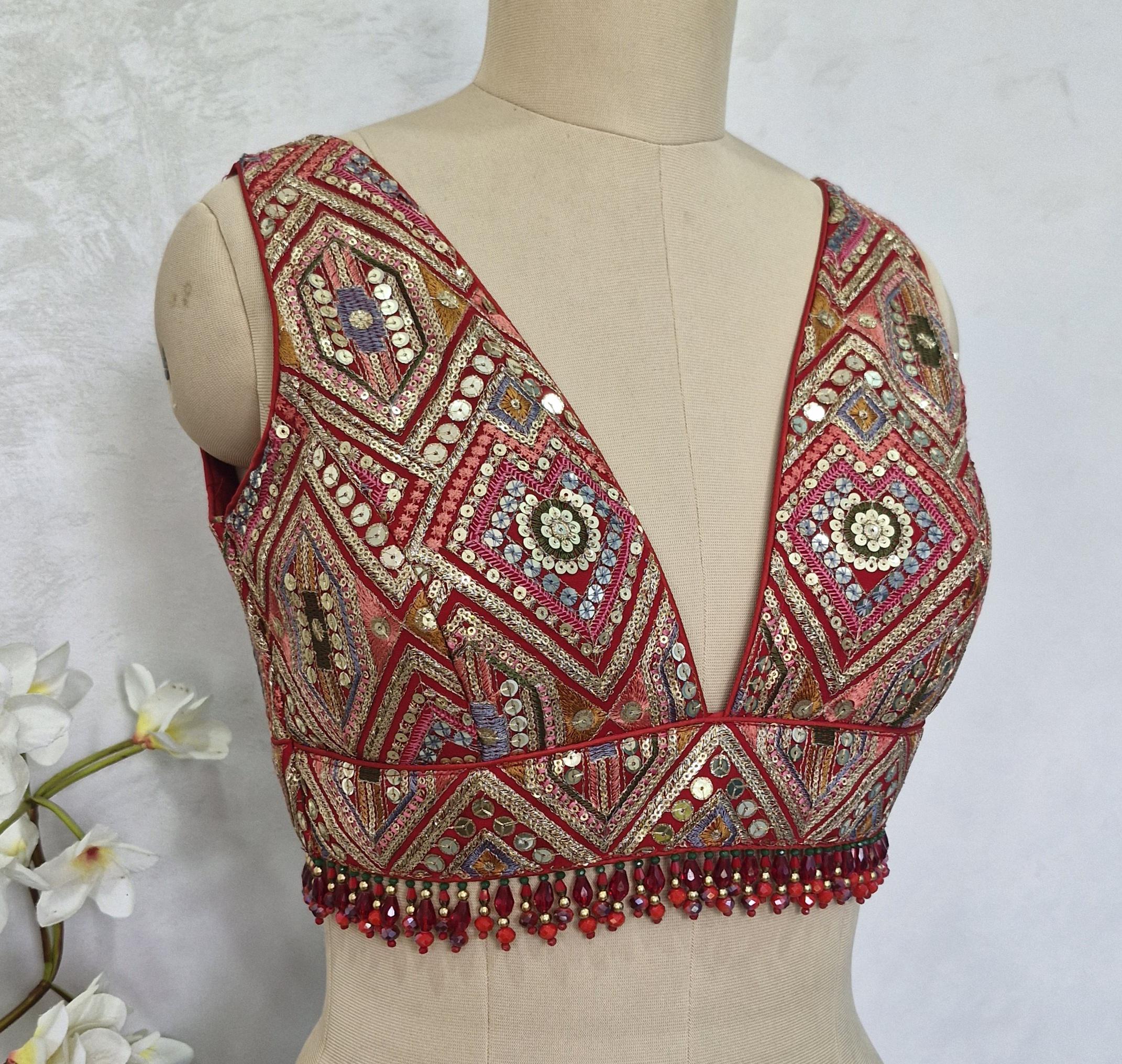 Red Embroidered Plunge Neckline DVBL_413