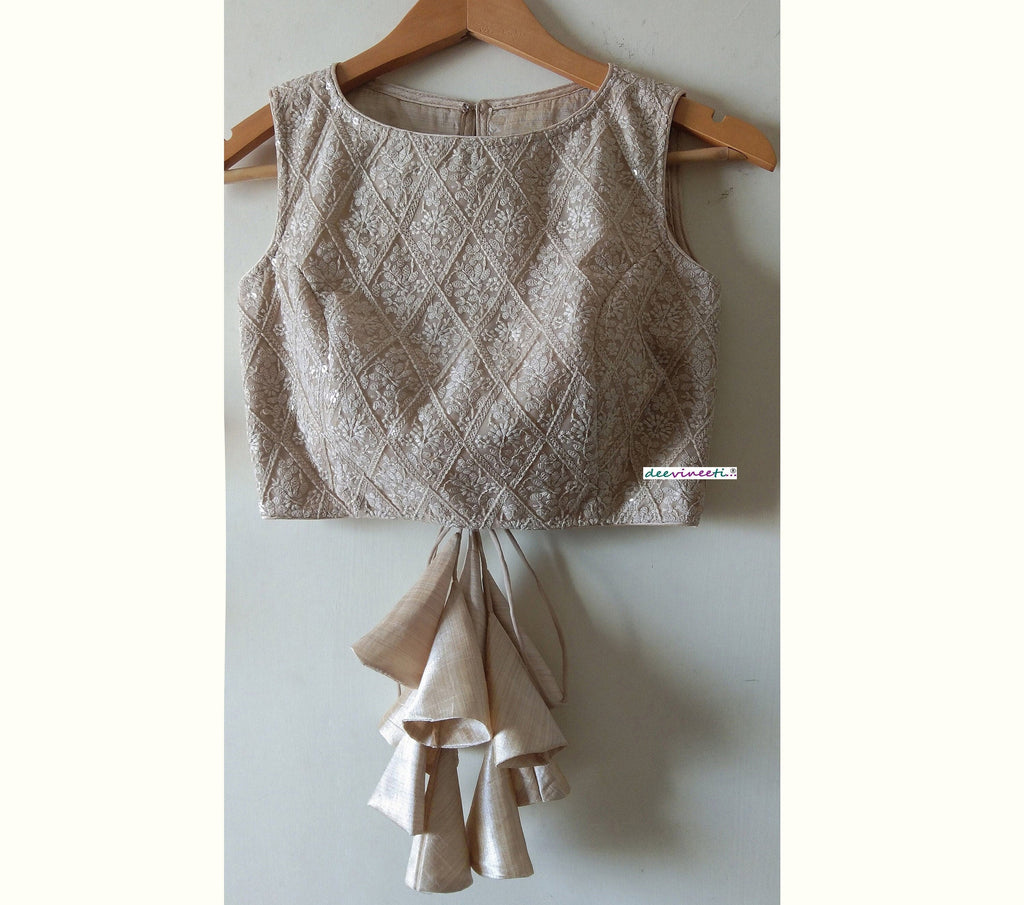 Embroidered Threadwork Beige Blouse DVBL_031