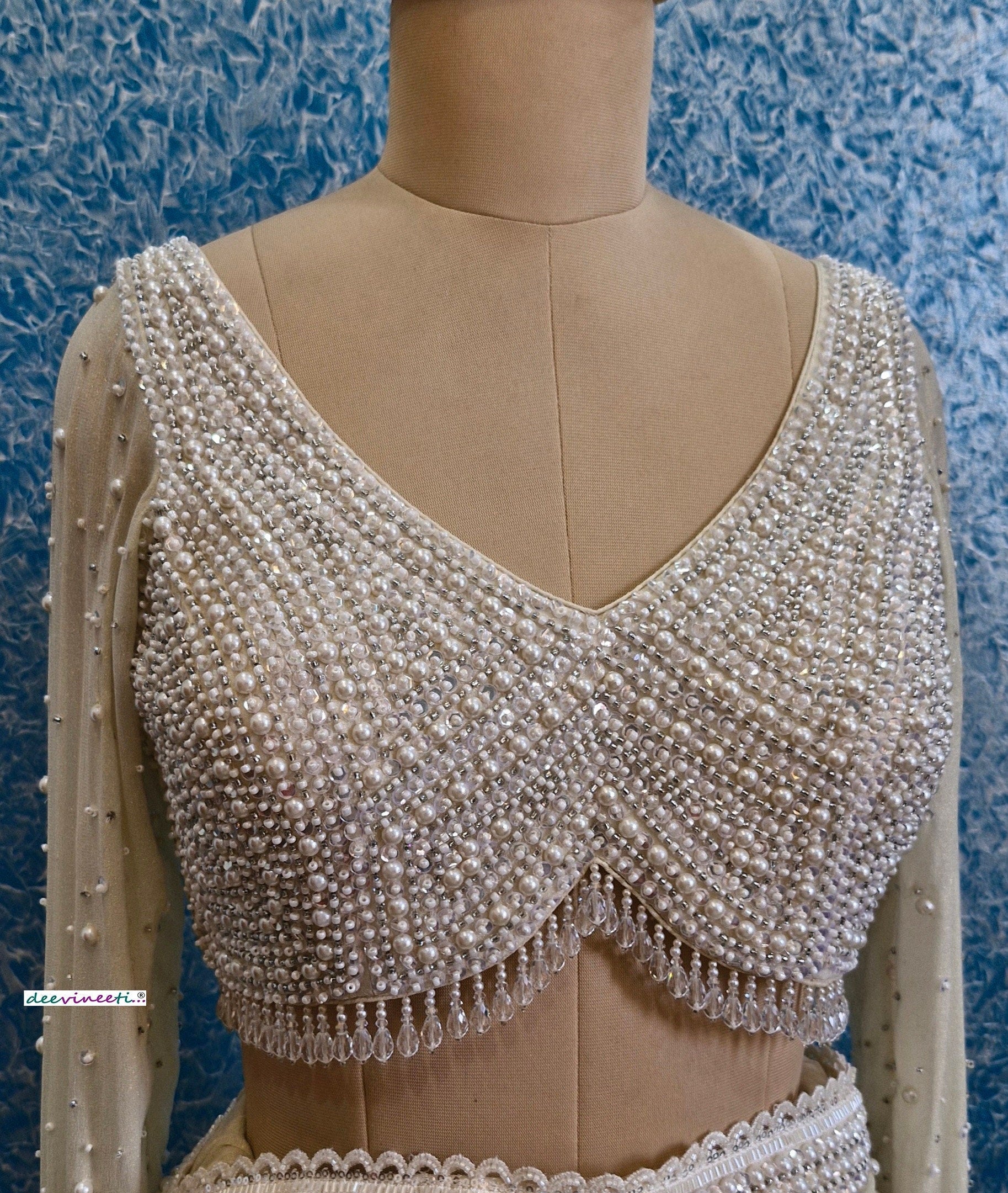 Beads and Sequins Hand Embroidered V Neck Blouse DVBL_361