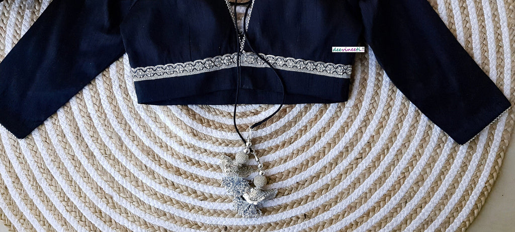 Raw Silk Plunge Neckline Three-fourth Sleeves Blouse DVBL_163