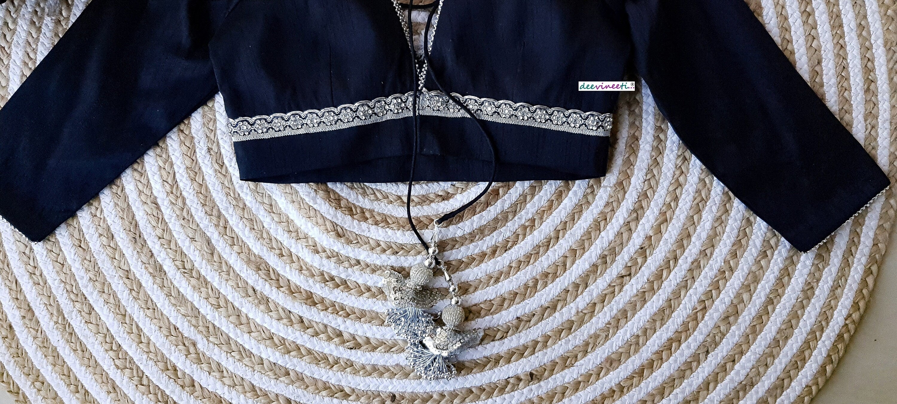 Raw Silk Plunge Neckline Three-fourth Sleeves Blouse DVBL_163