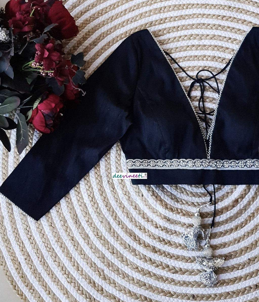 Raw Silk Plunge Neckline Three-fourth Sleeves Blouse DVBL_163