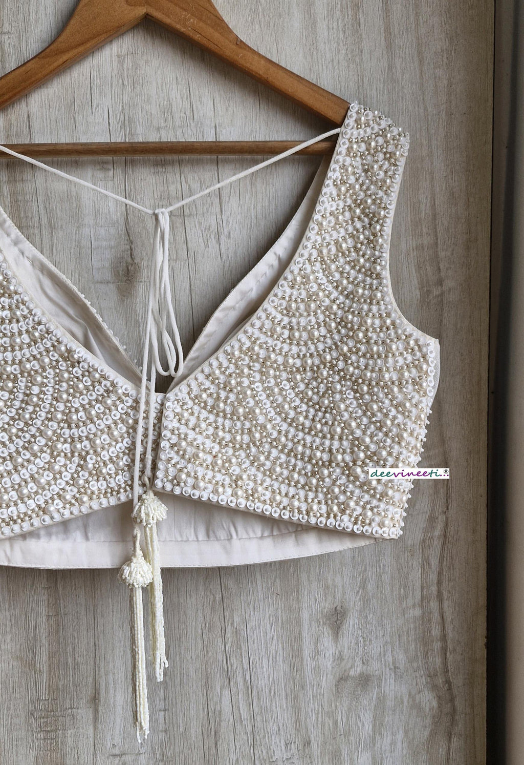 Beads and Sequins Hand Embroidered Ivory V Neck DVBL_385