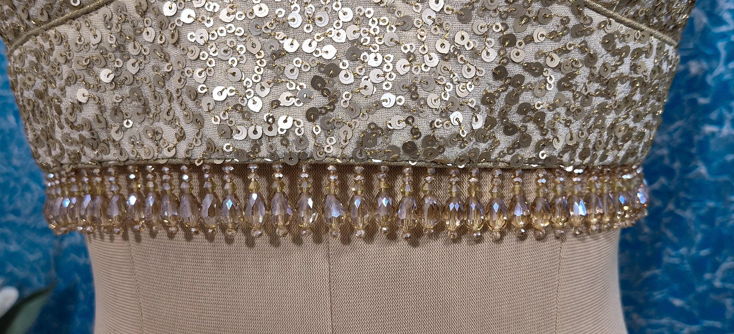 Light Gold Sequins Tissue Silk Sweetheart Neck Blouse DVBL_435