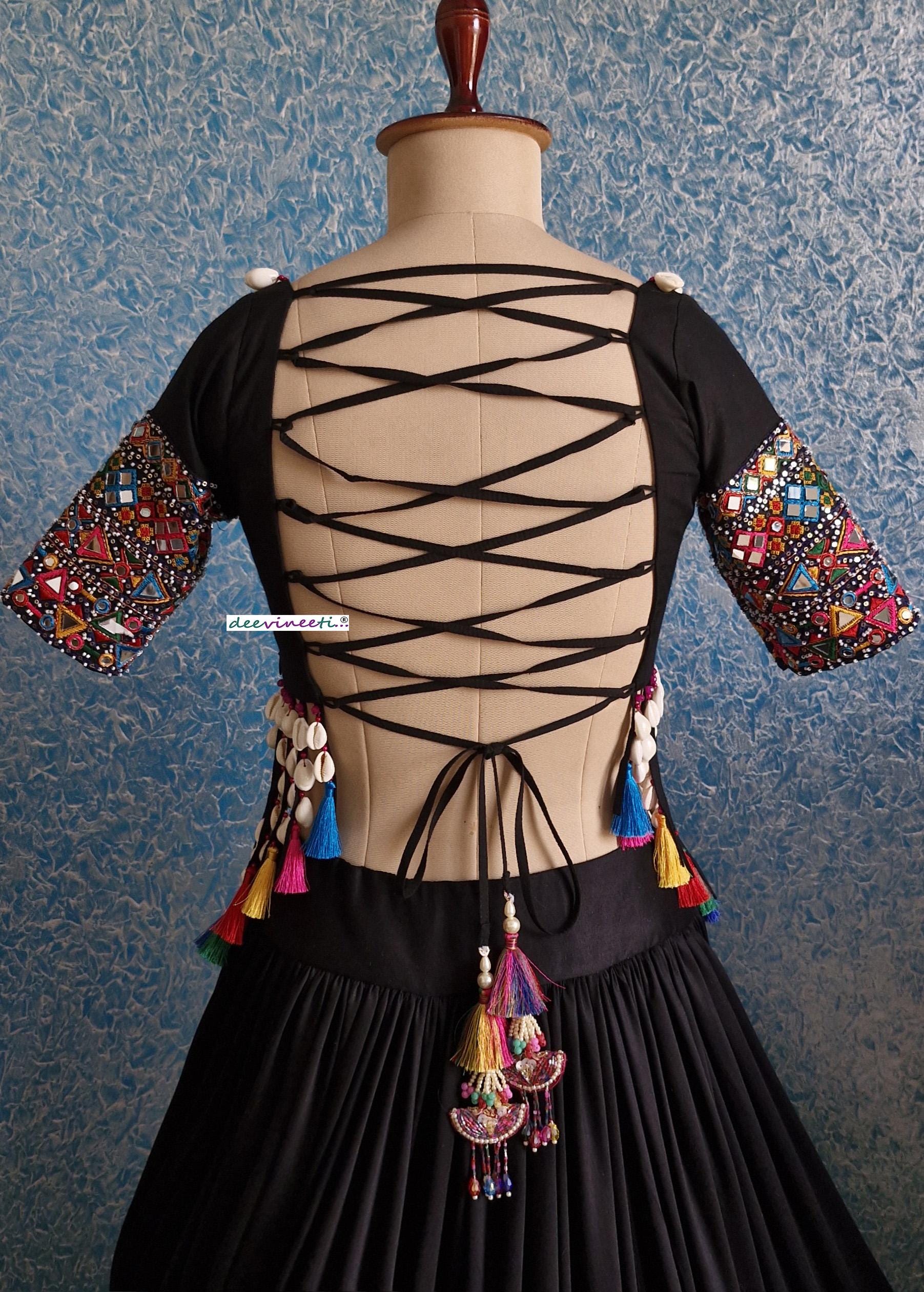 Black Modal Cotton Mirror Embroidered Dandiya Blouse DVBL_375