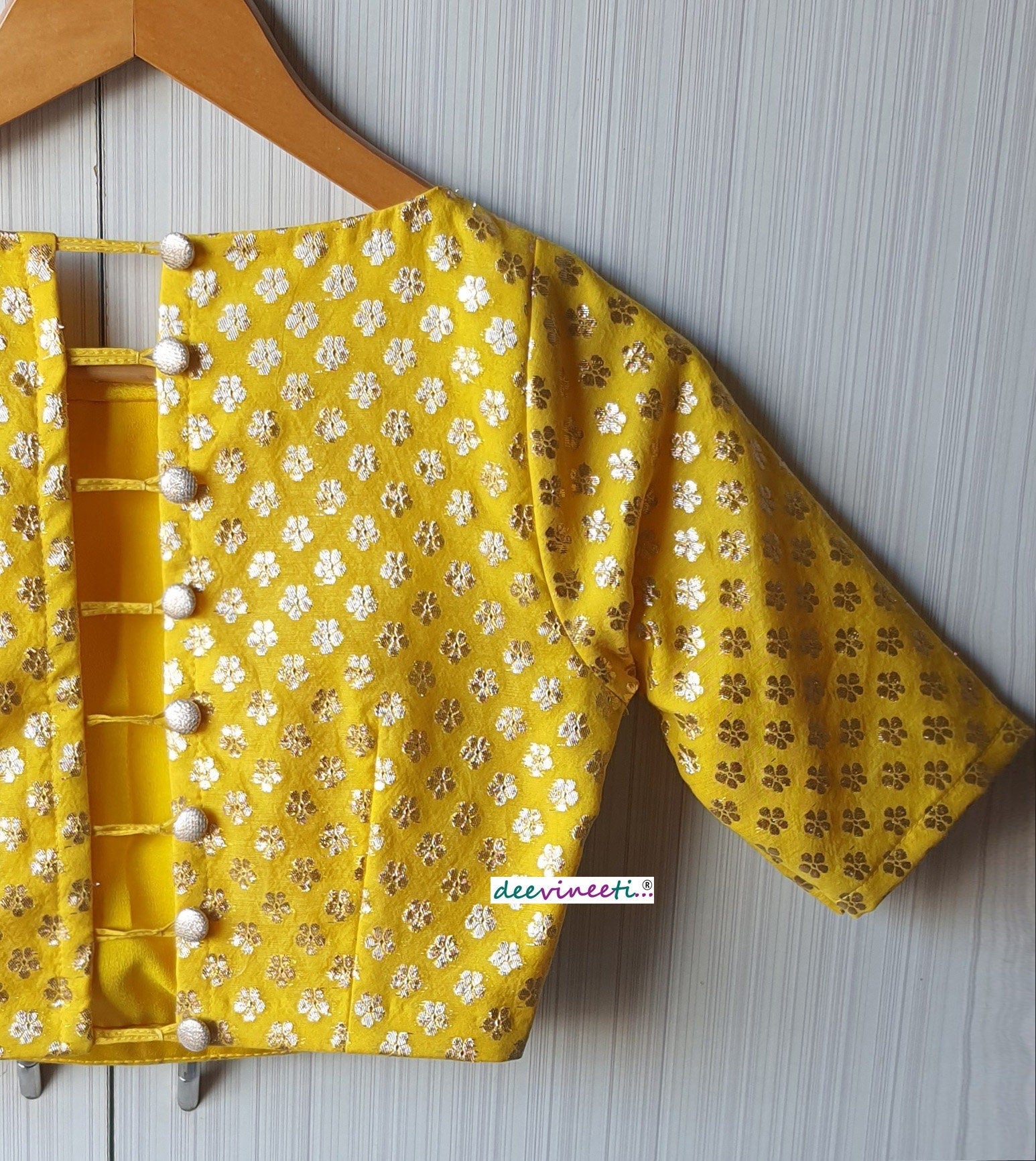 Yellow Chanderi Brocade Boat Neck Blouse DVBL_068