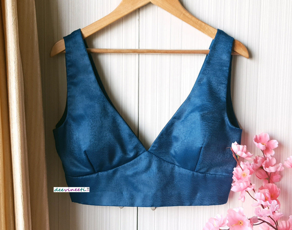 Velvet Crepe Sleeveless Cross Cut Deep V Neck Blouse DVBL_094