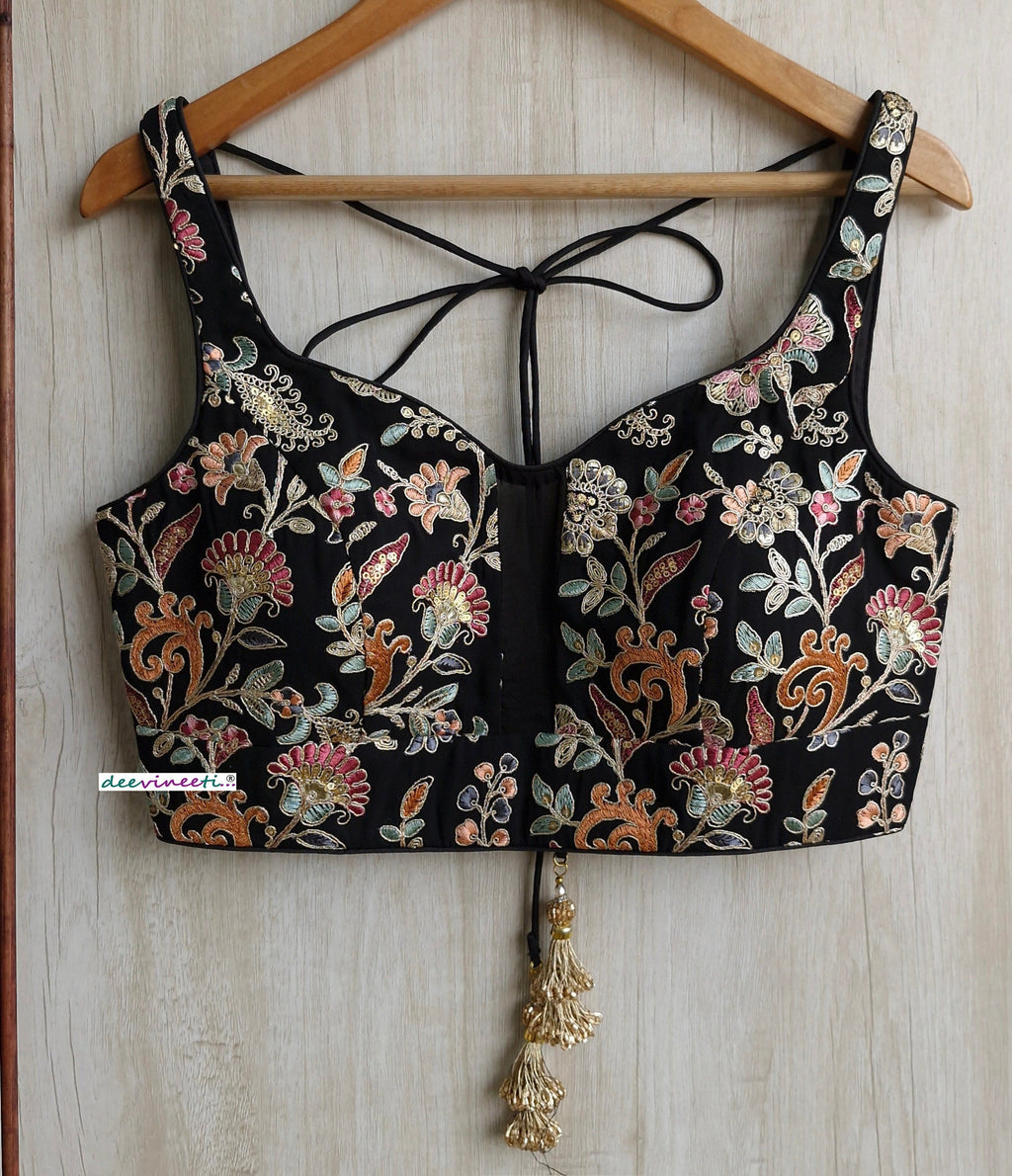Black Embroidered Sweetheart Neck Blouse DVBL_314
