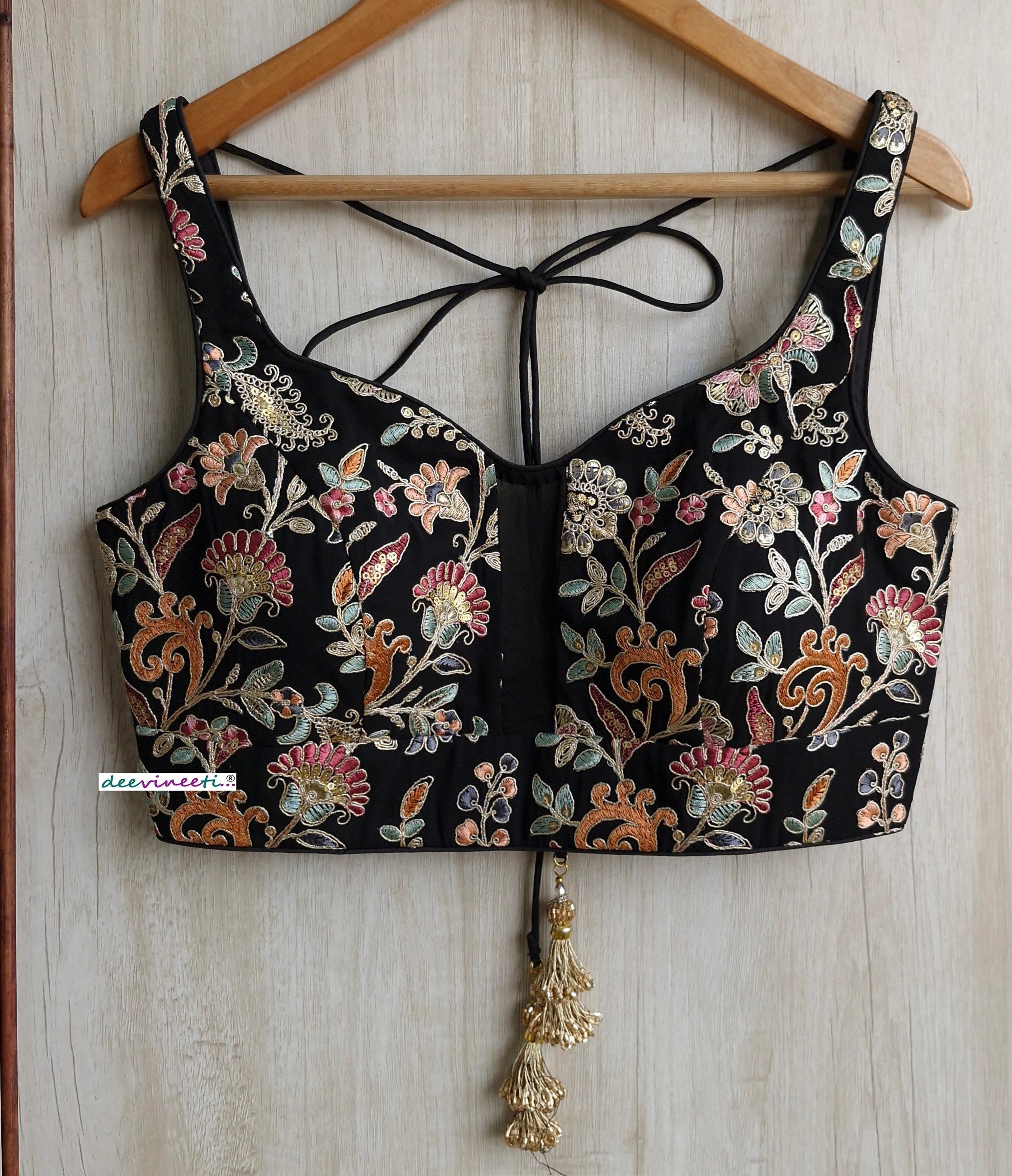 Black Embroidered Sweetheart Neck Blouse DVBL_314
