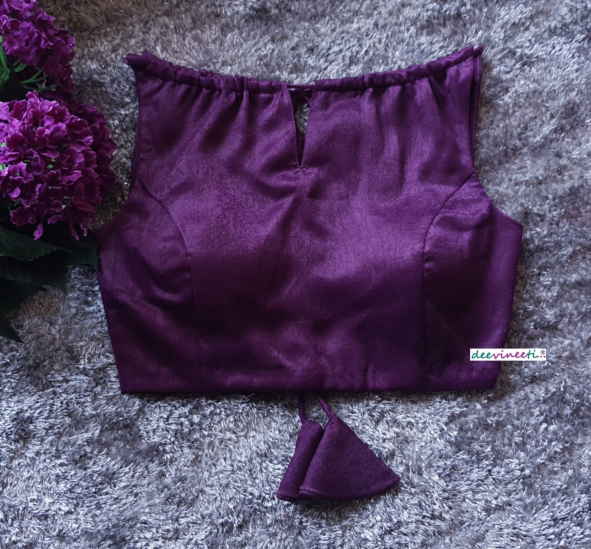 Purple Velvet Crepe Boatneck Blouse DVBL_092
