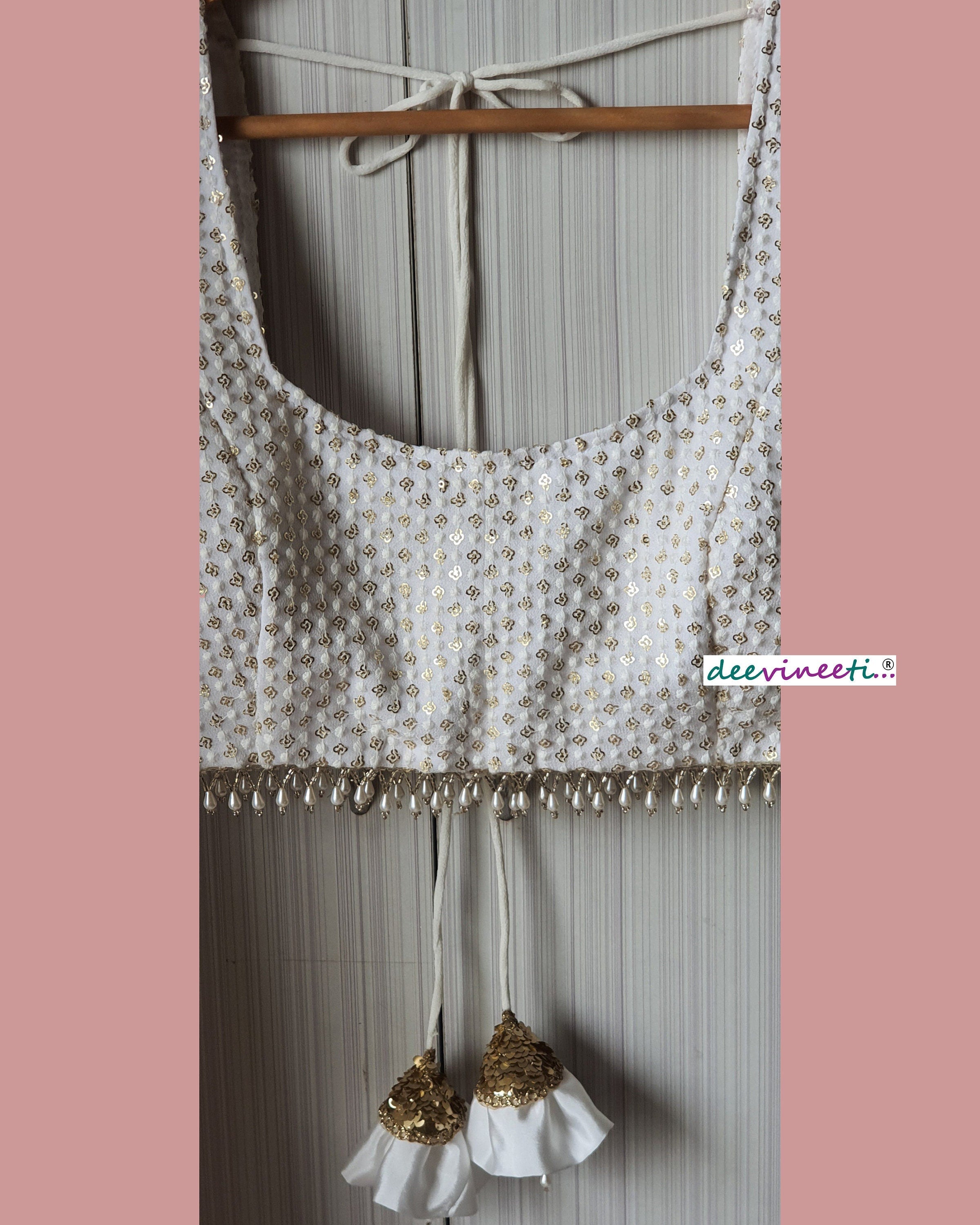Thread Sequins Embroidered White Cap Sleeves Blouse DVBL_064