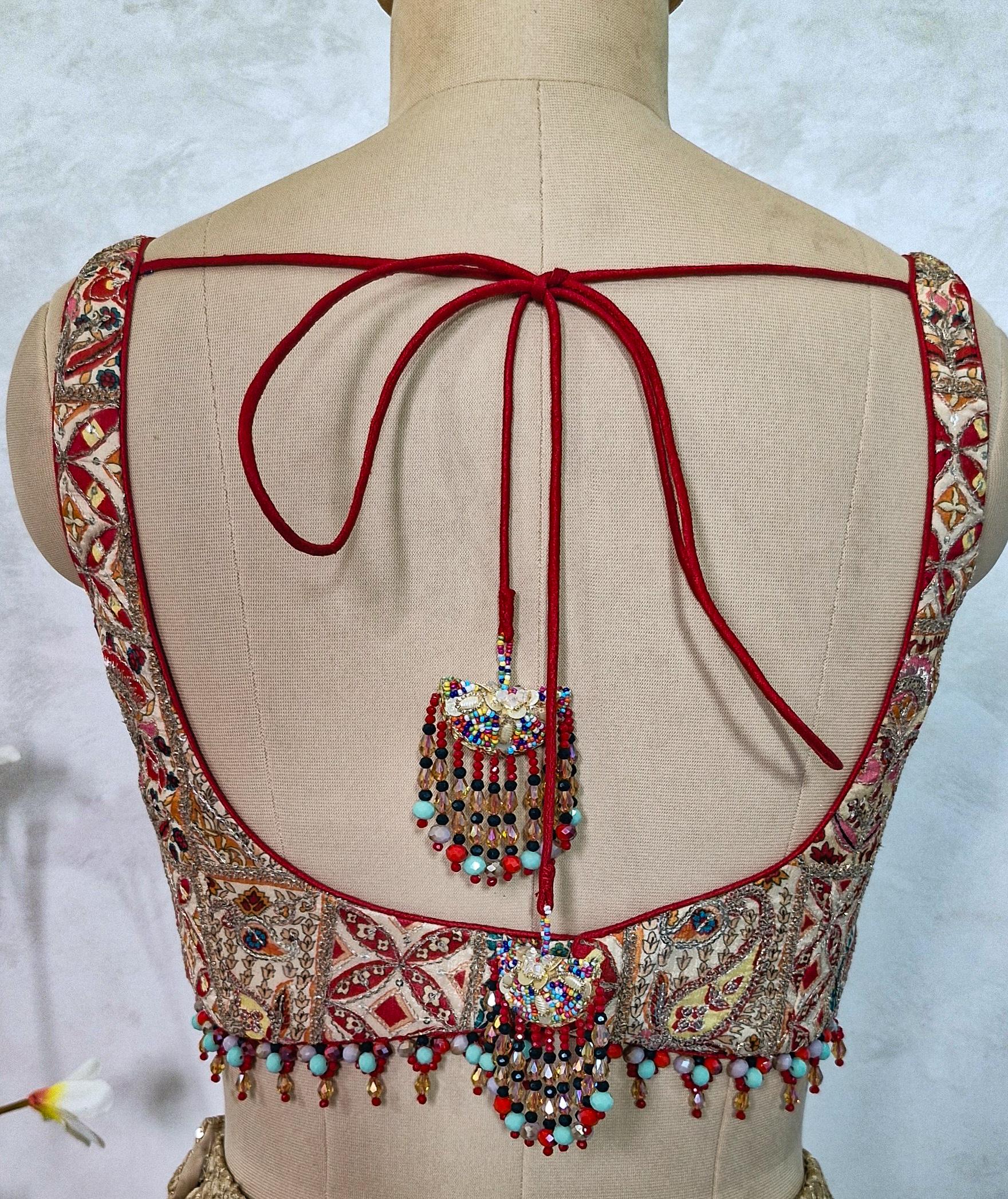 Embroidered Multicolor Chinon Deep Sweetheart Neck Blouse DVBL_434