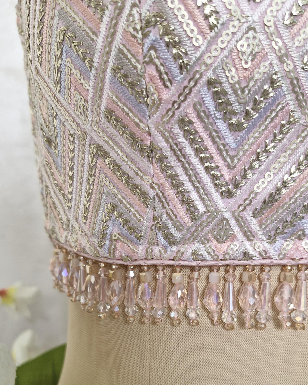 Pink Embroidered Semi Sweetheart Neck Blouse DVBL_414