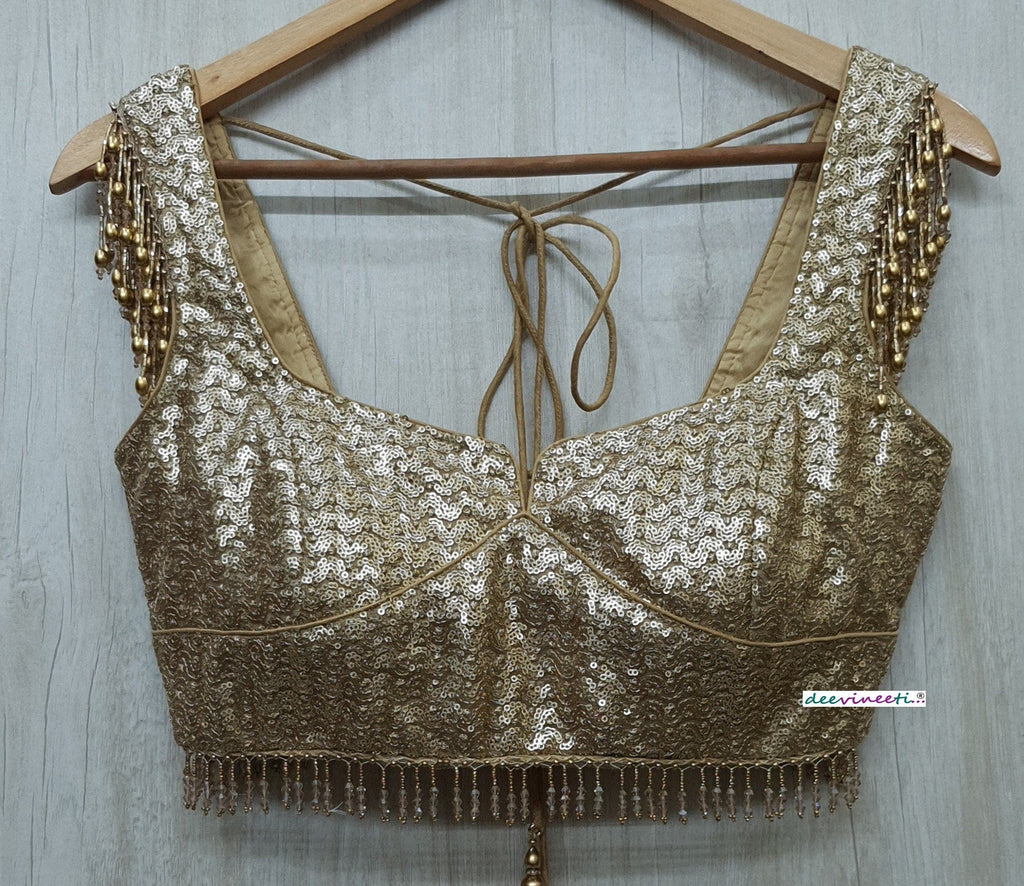 Gold Sequins Embroidered Sweetheart Neck Blouse DVBL_230
