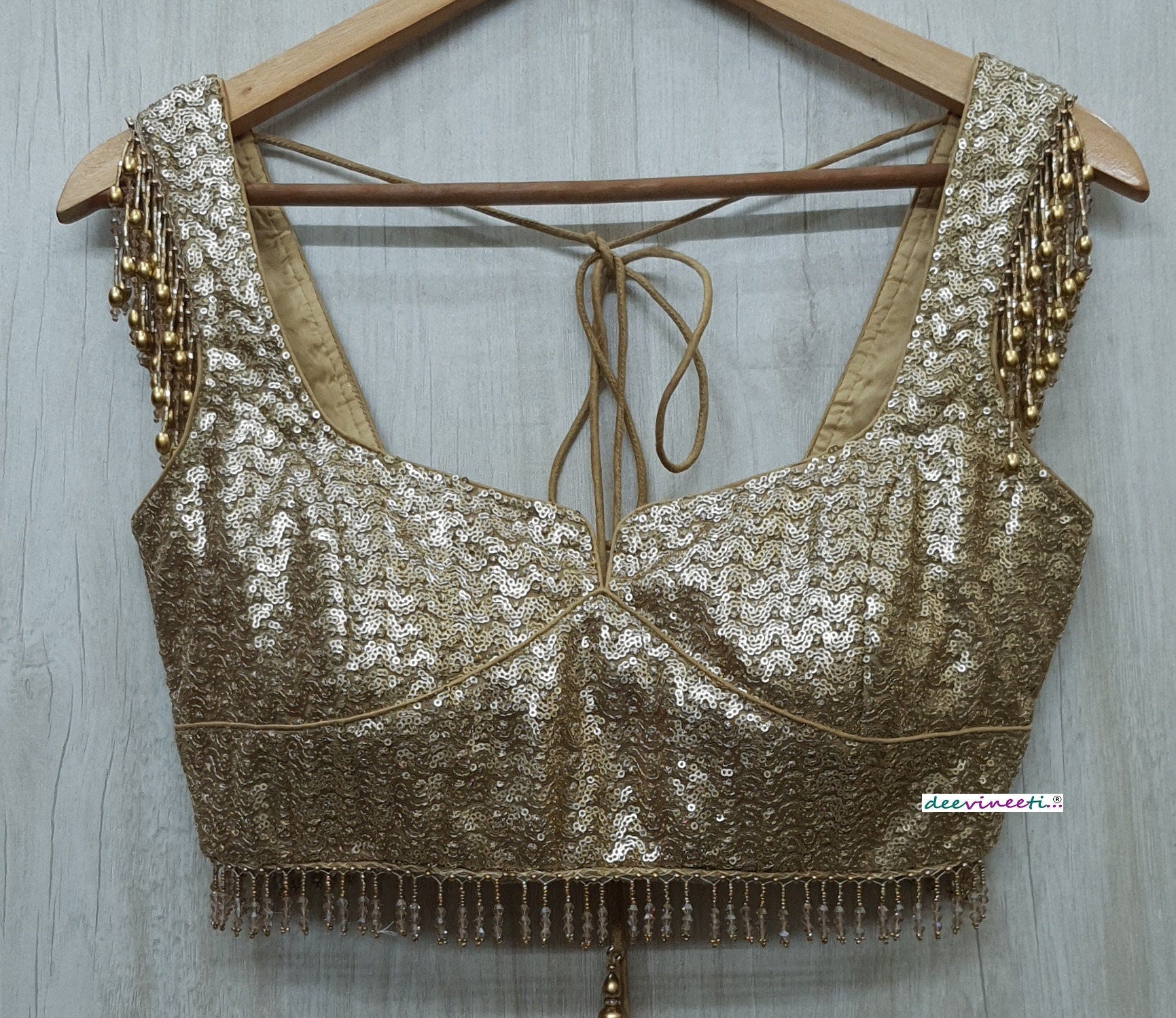 Gold Sequins Embroidered Sweetheart Neck Blouse DVBL_230