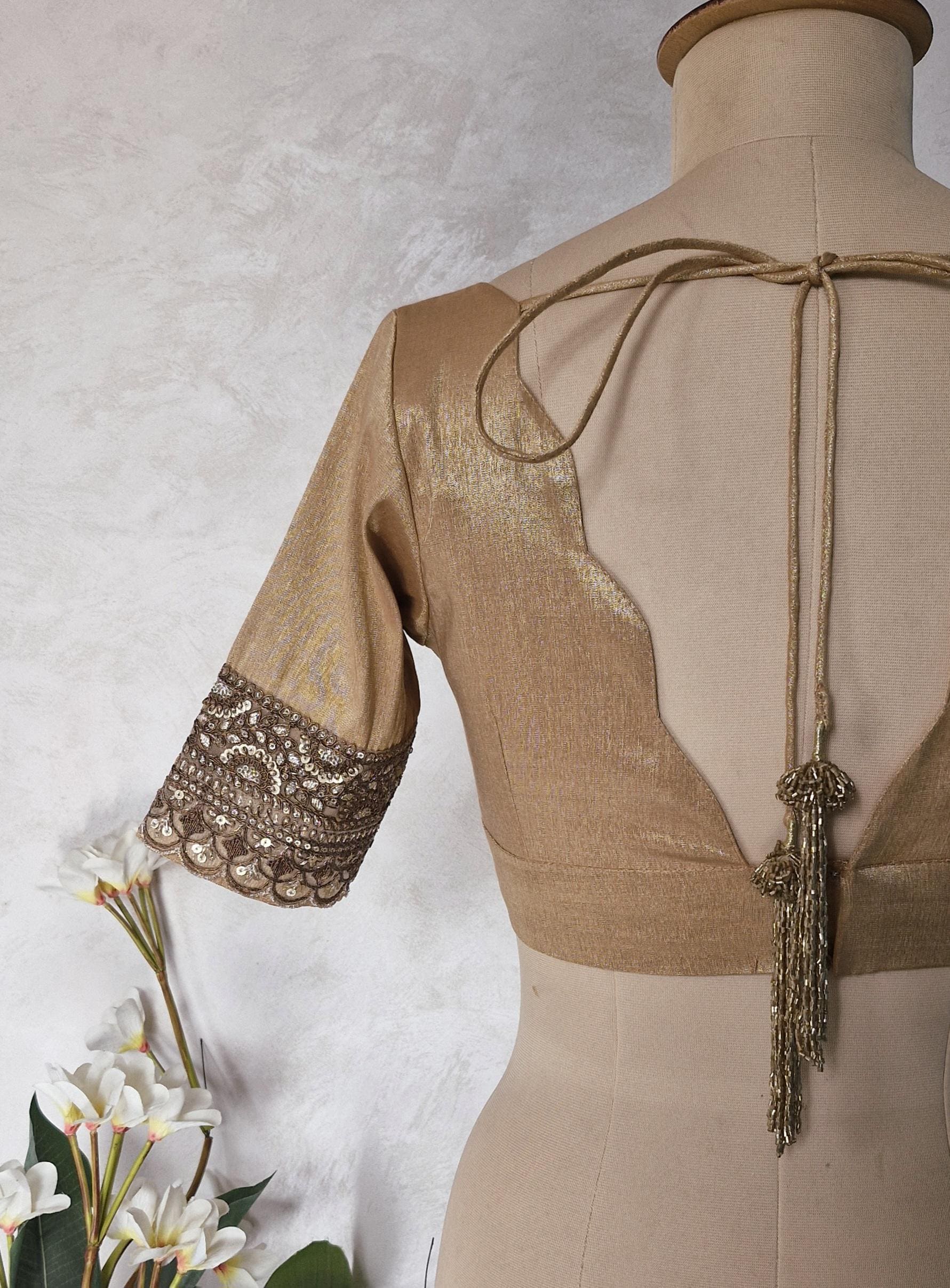 Copper Rose Gold Banarasi Tissue Scallop Neck Blouse DVBL_444