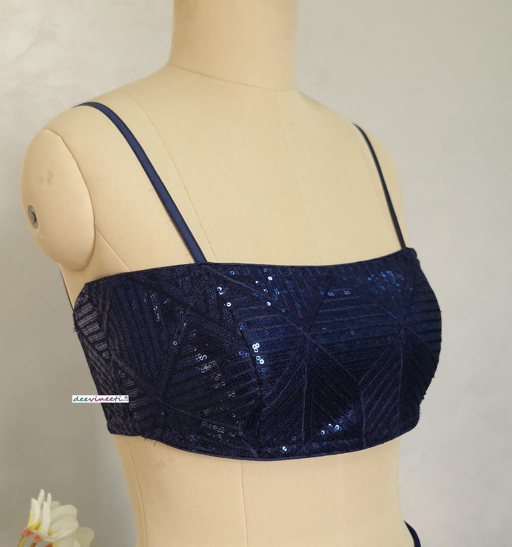Deep Blue Sequins Embroidered Spaghetti Blouse DVBL_405