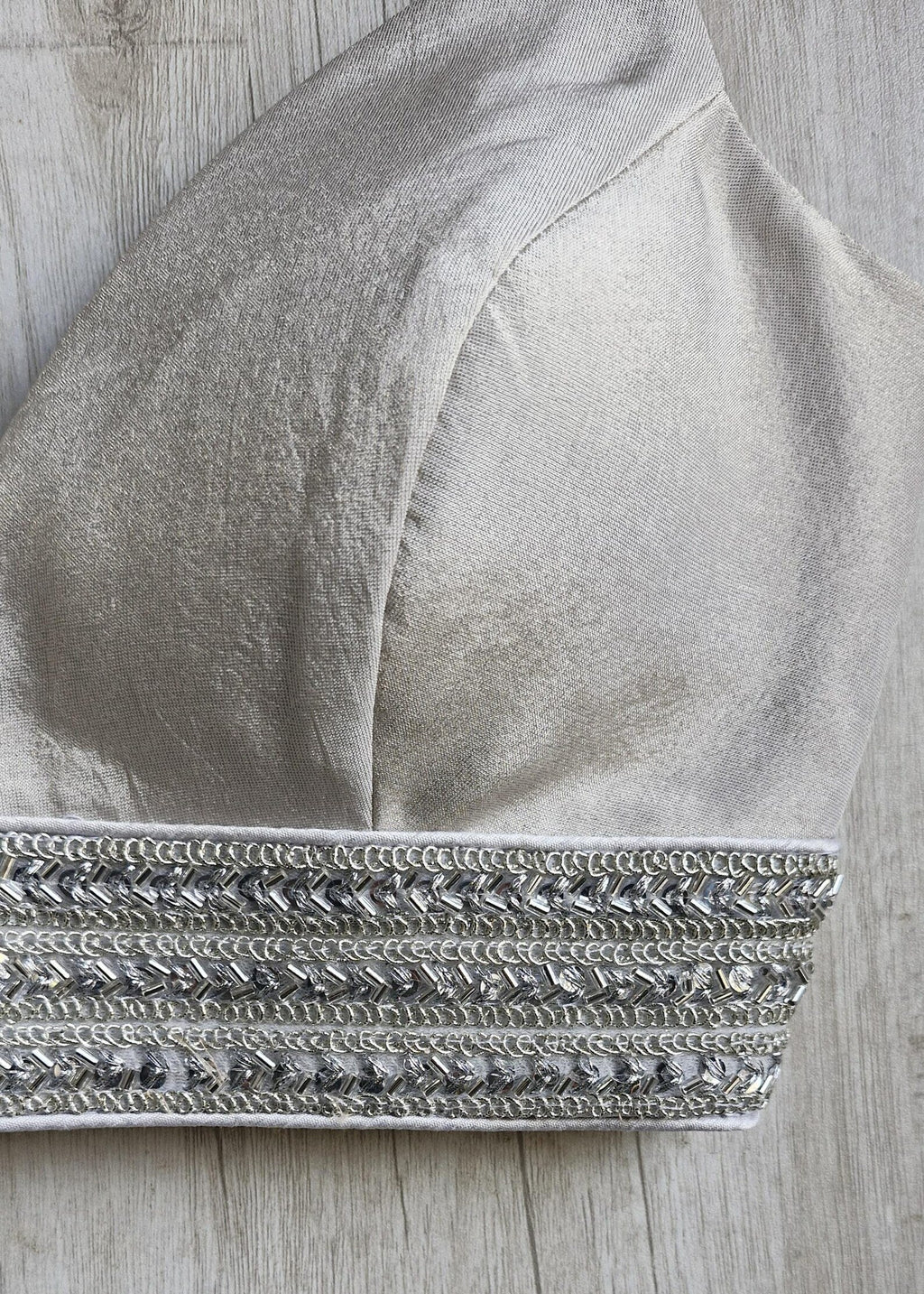 Silver Tissue Silk Plunge Spaghetti Blouse DVBL_461