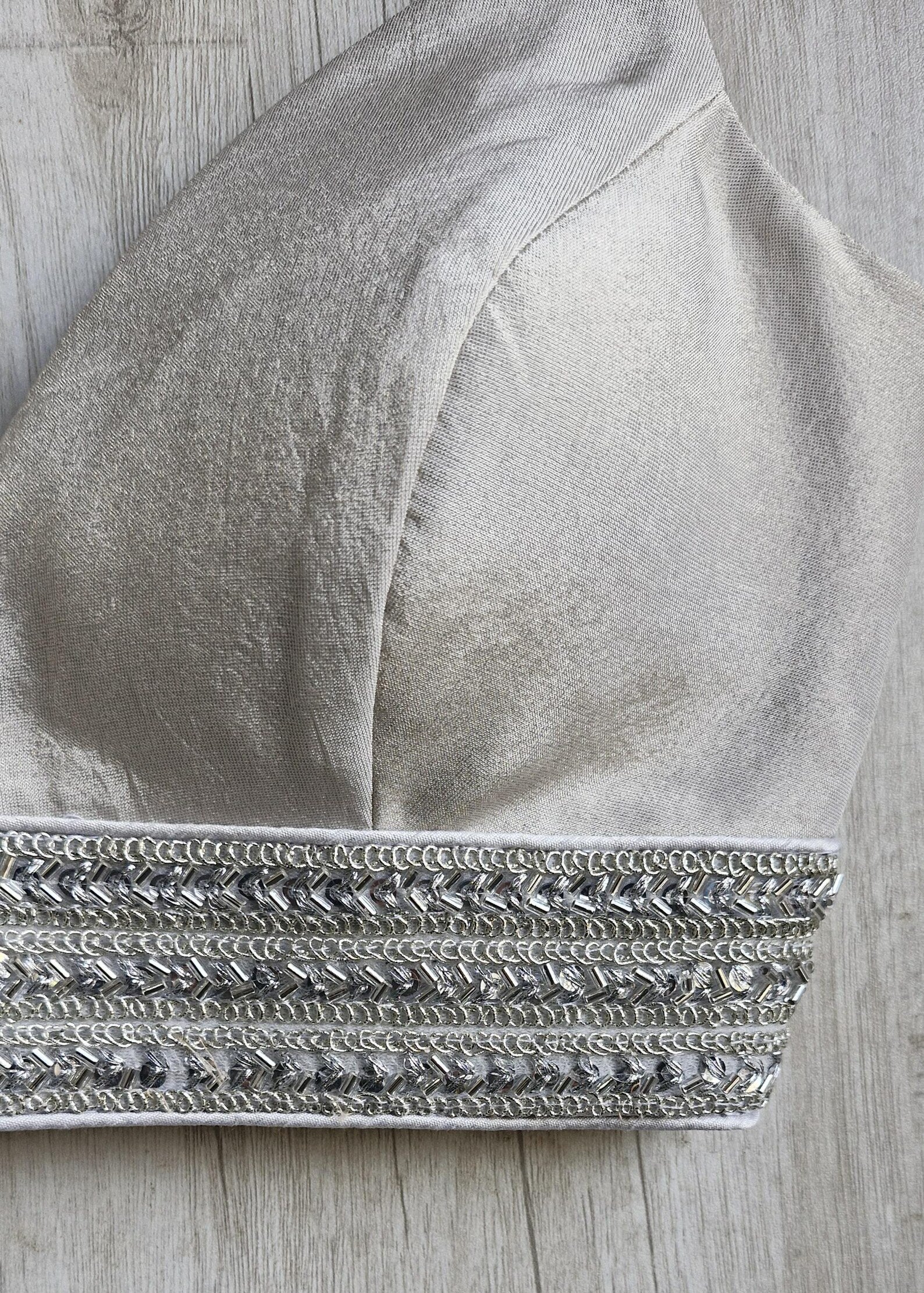 Silver Tissue Silk Plunge Spaghetti Blouse DVBL_461