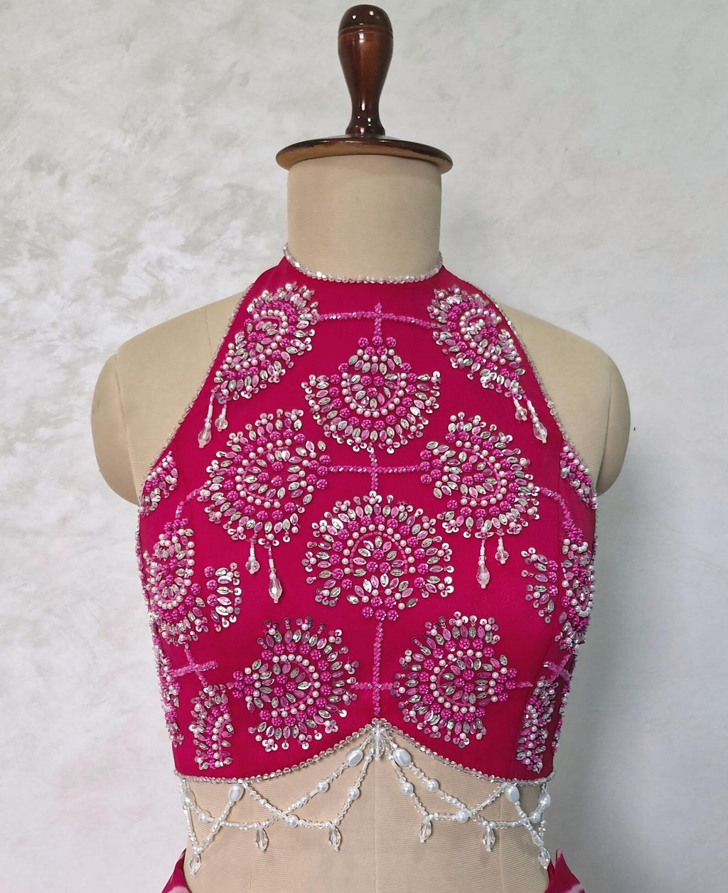 Beads & Sequins Hand Embroidered Rani Pink Georgette Blouse DVBL_463