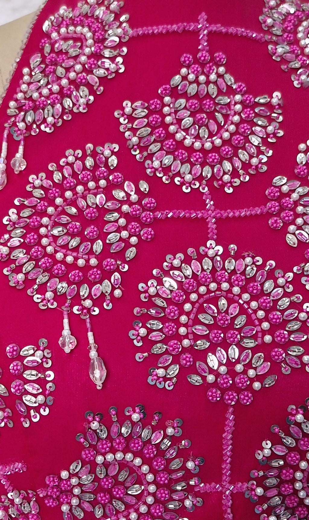 Beads & Sequins Hand Embroidered Rani Pink Georgette Blouse DVBL_463