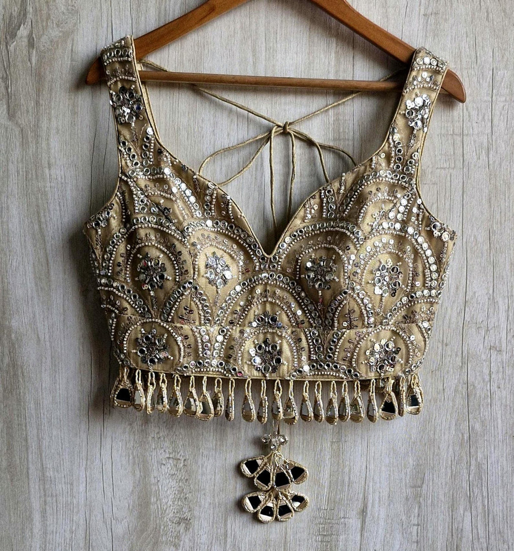 Embroidered Gold Bridal Deep Sweetheart Neck Blouse DVBL_464