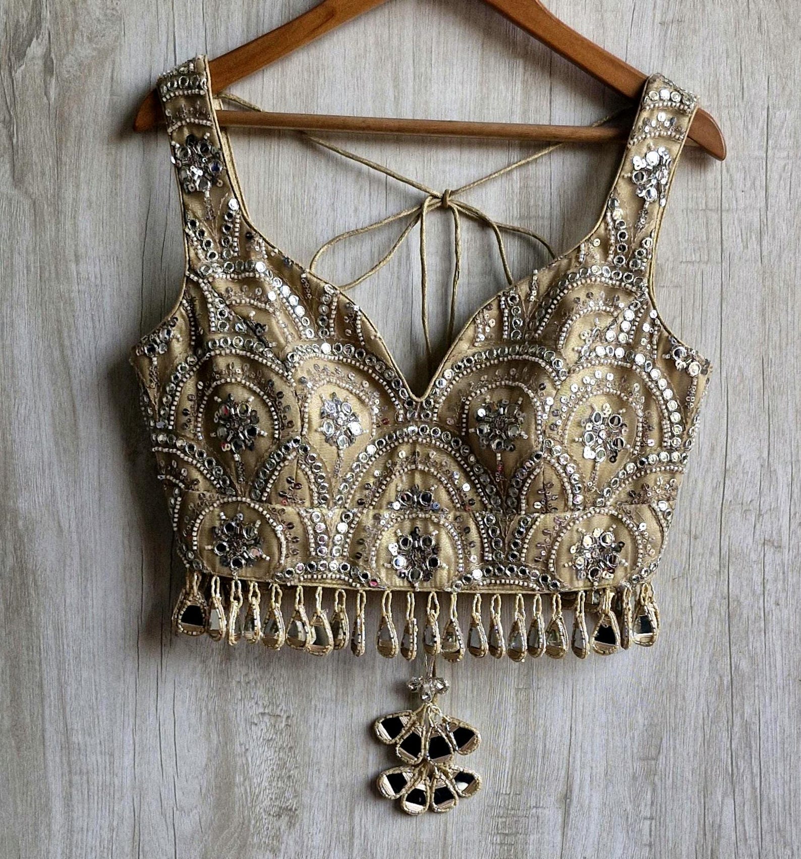 Embroidered Gold Bridal Deep Sweetheart Neck Blouse DVBL_464