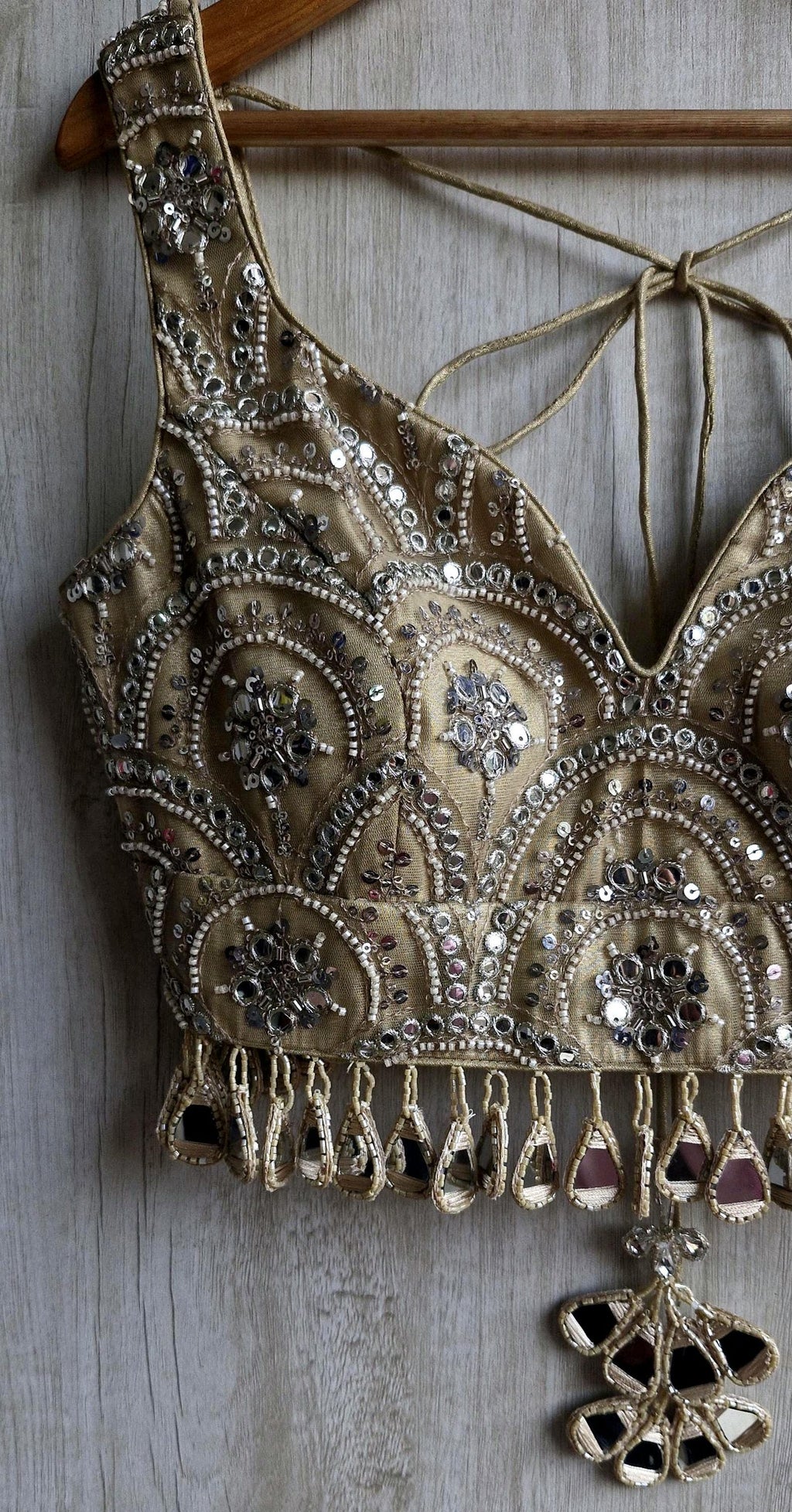Embroidered Gold Bridal Deep Sweetheart Neck Blouse DVBL_464