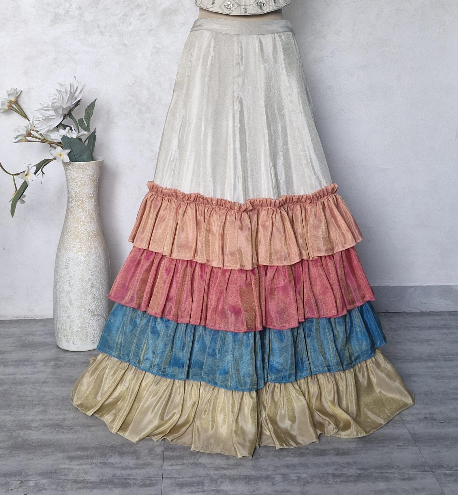 Silver Sand Embroidered Corset Tissue Silk Skirt Festive DVMTD_0280