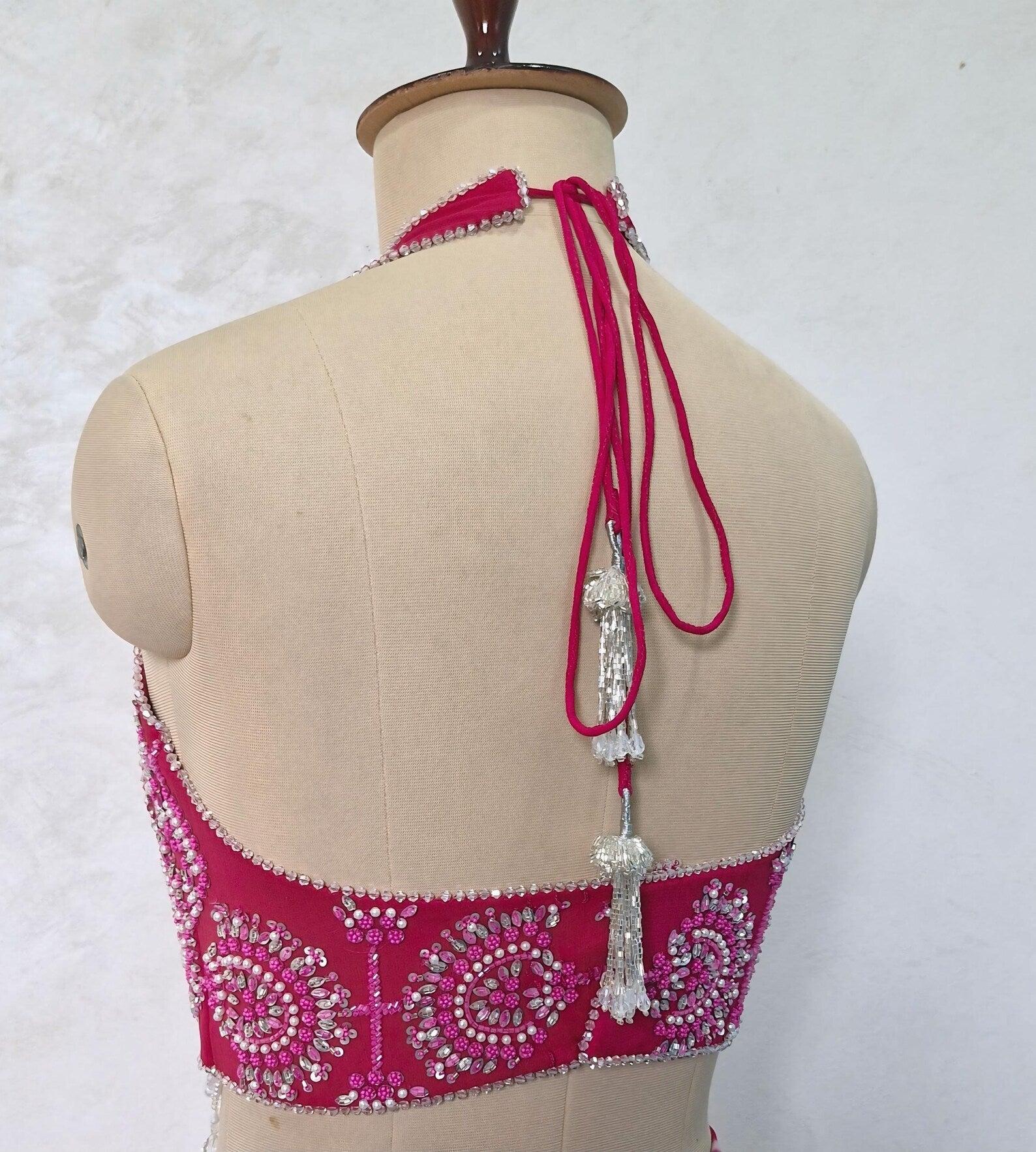 Beads & Sequins Hand Embroidered Rani Pink Georgette Blouse DVBL_463