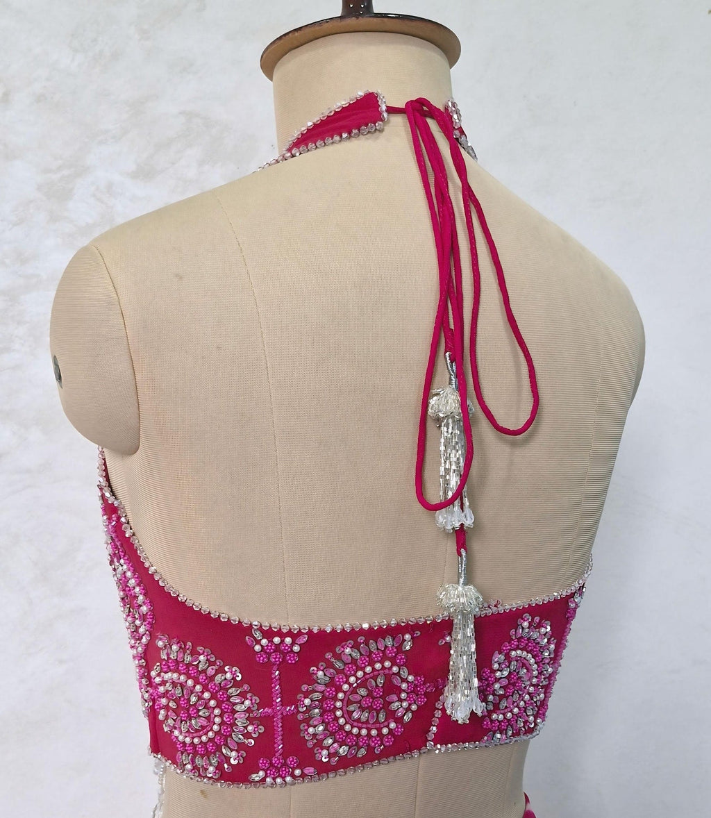 Beads & Sequins Hand Embroidered Rani Pink Georgette Blouse DVBL_463
