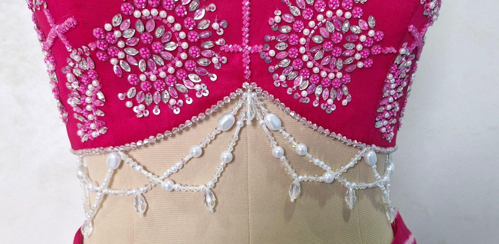Pink Leheriya Chiffon Draped Saree Skirt with Hand Embroidered Blouse DVMTD_0281